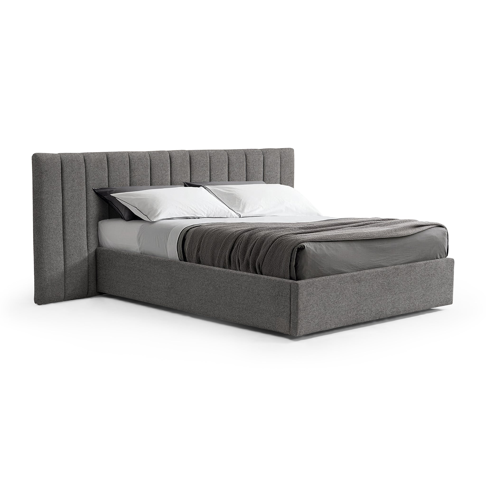 Wide Base Queen Bed Frame - Spec Charcoal with Storage