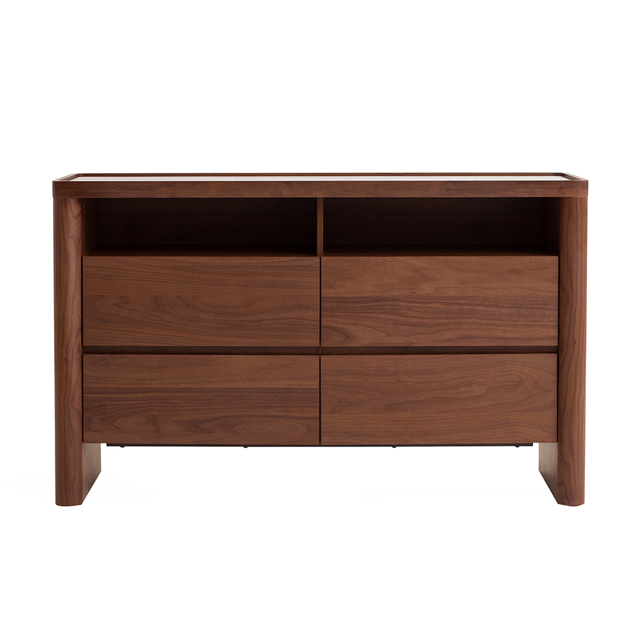 CDT10242-IG 1.34m Glass Top Chest of Drawer - Walnut