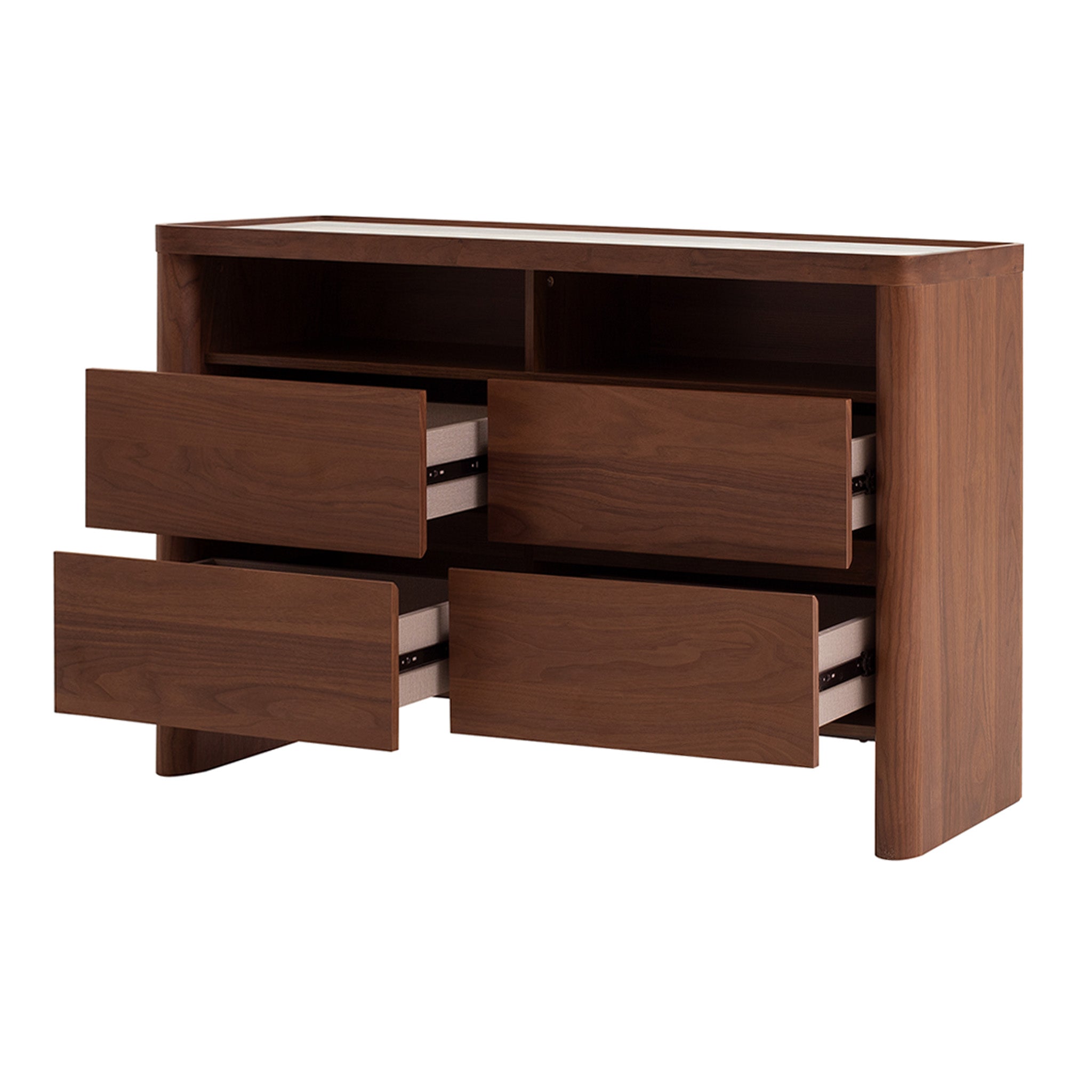 CDT10242-IG 1.34m Glass Top Chest of Drawer - Walnut