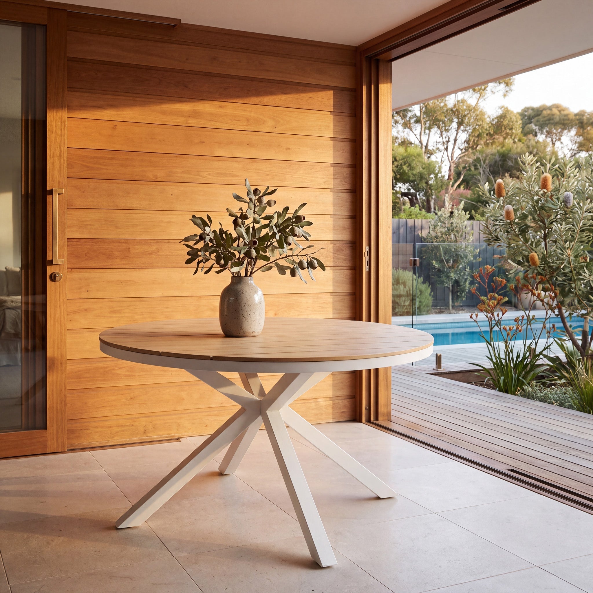 1.4m Round Sand White Outdoor Dining Table - Natural