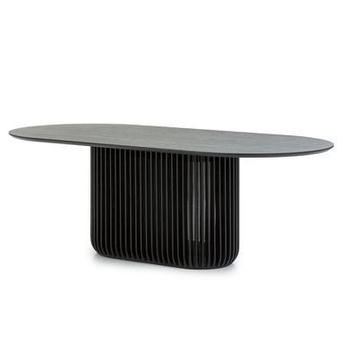 Showcasing Tenilo 2.2m Oval Dining Table - Black Stain DT10671-CU Dining Table by Calibre Furniturs