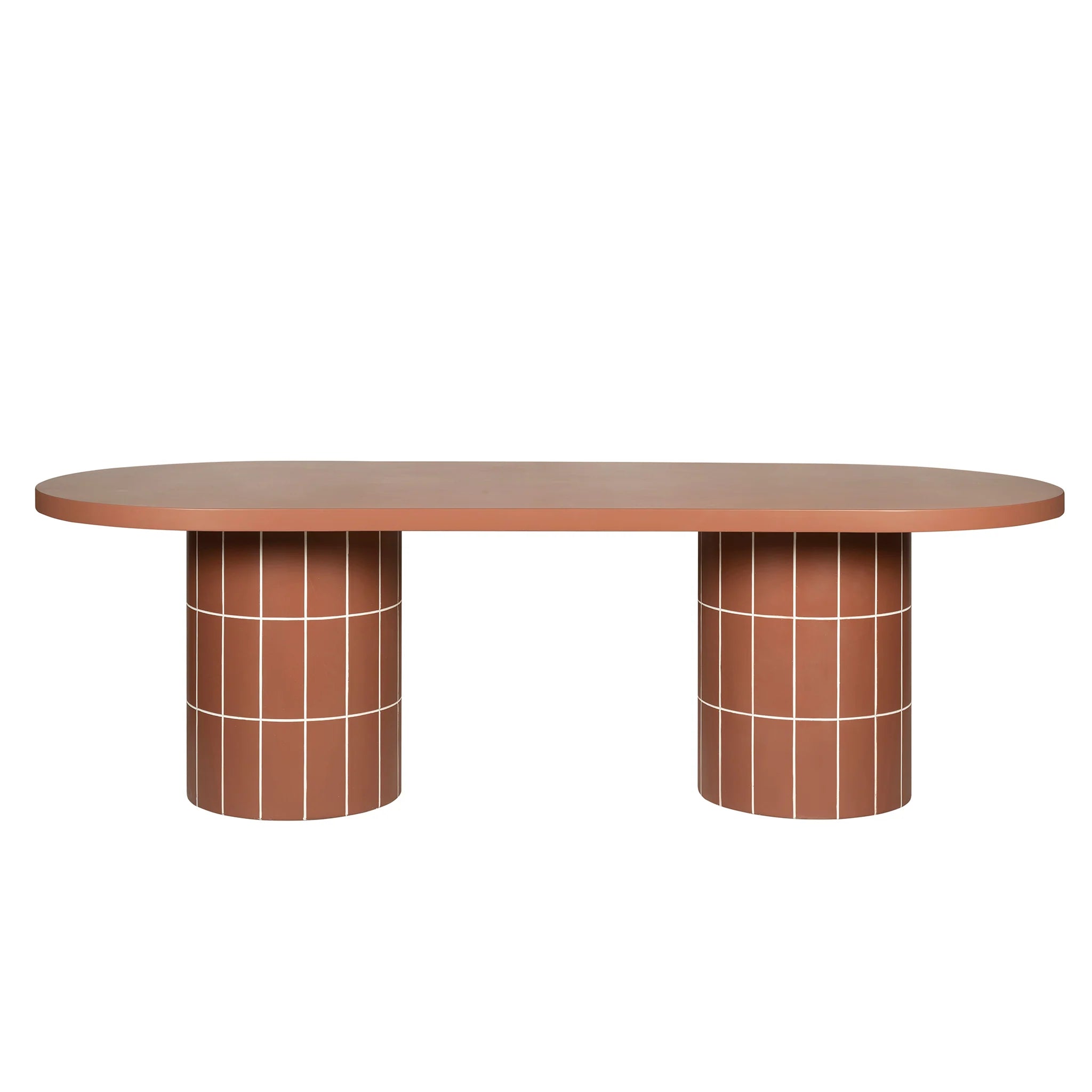 Showcasing Tadeno 2.4m Concrete Oval Dining Table - Terracotta DT12300-CO Dining Table by Calibre Furniturs