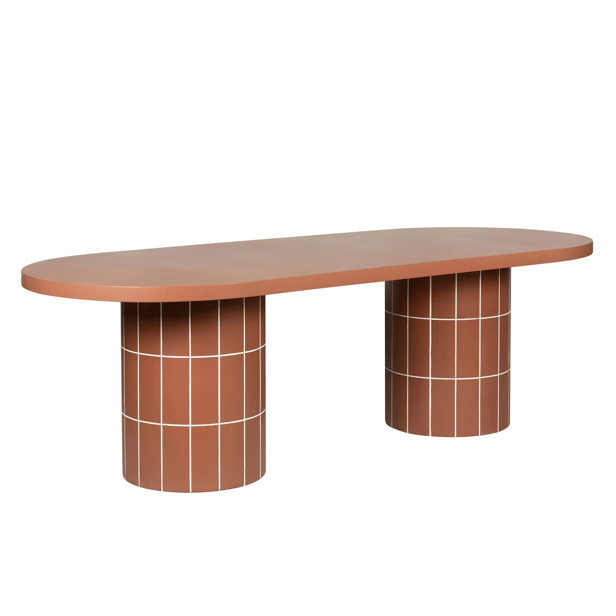 Showcasing Tadeno 2.4m Concrete Oval Dining Table - Terracotta DT12300-CO Dining Table by Calibre Furniturs
