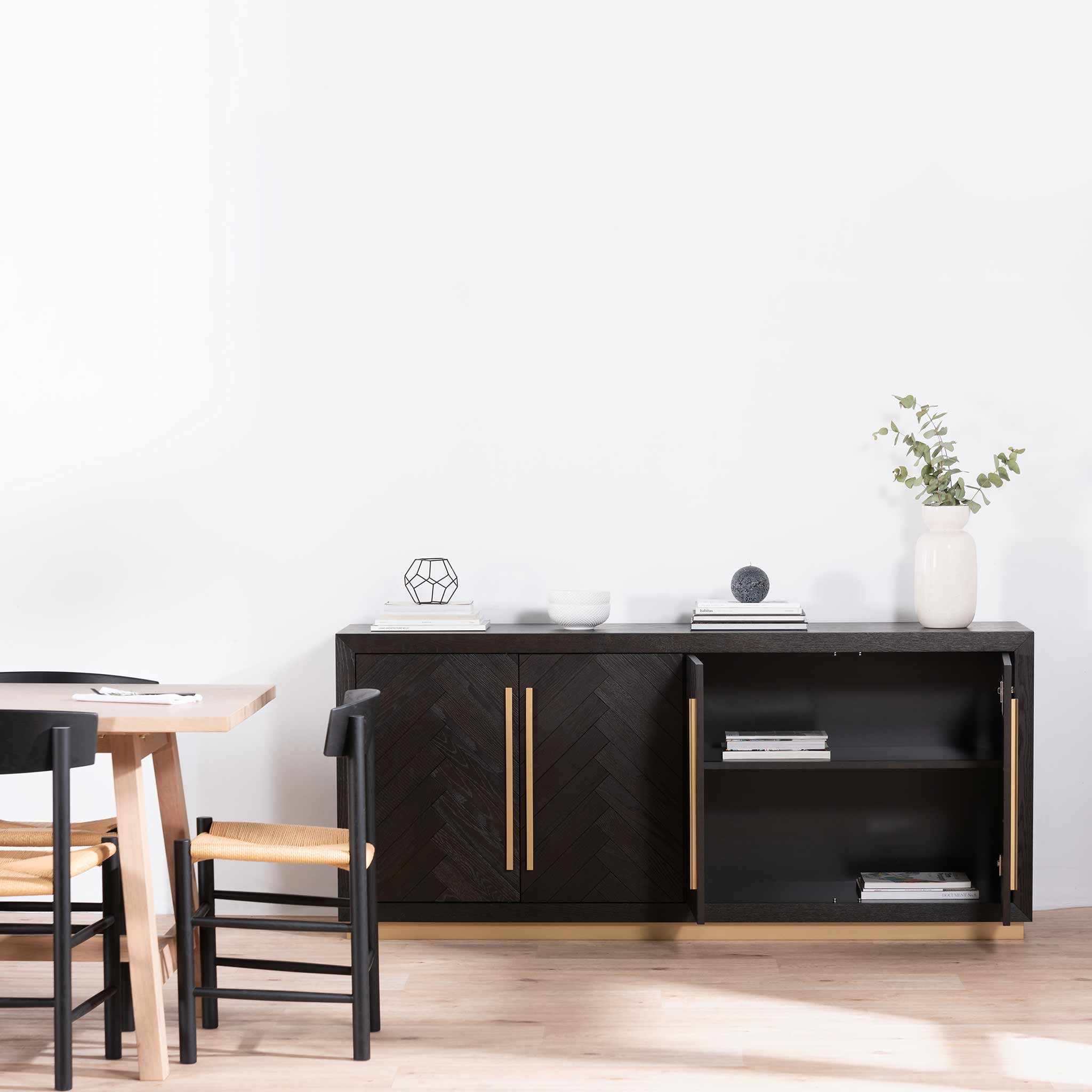 Wilma Wide 180cm Wooden Sideboard - Peppercorn and Brass