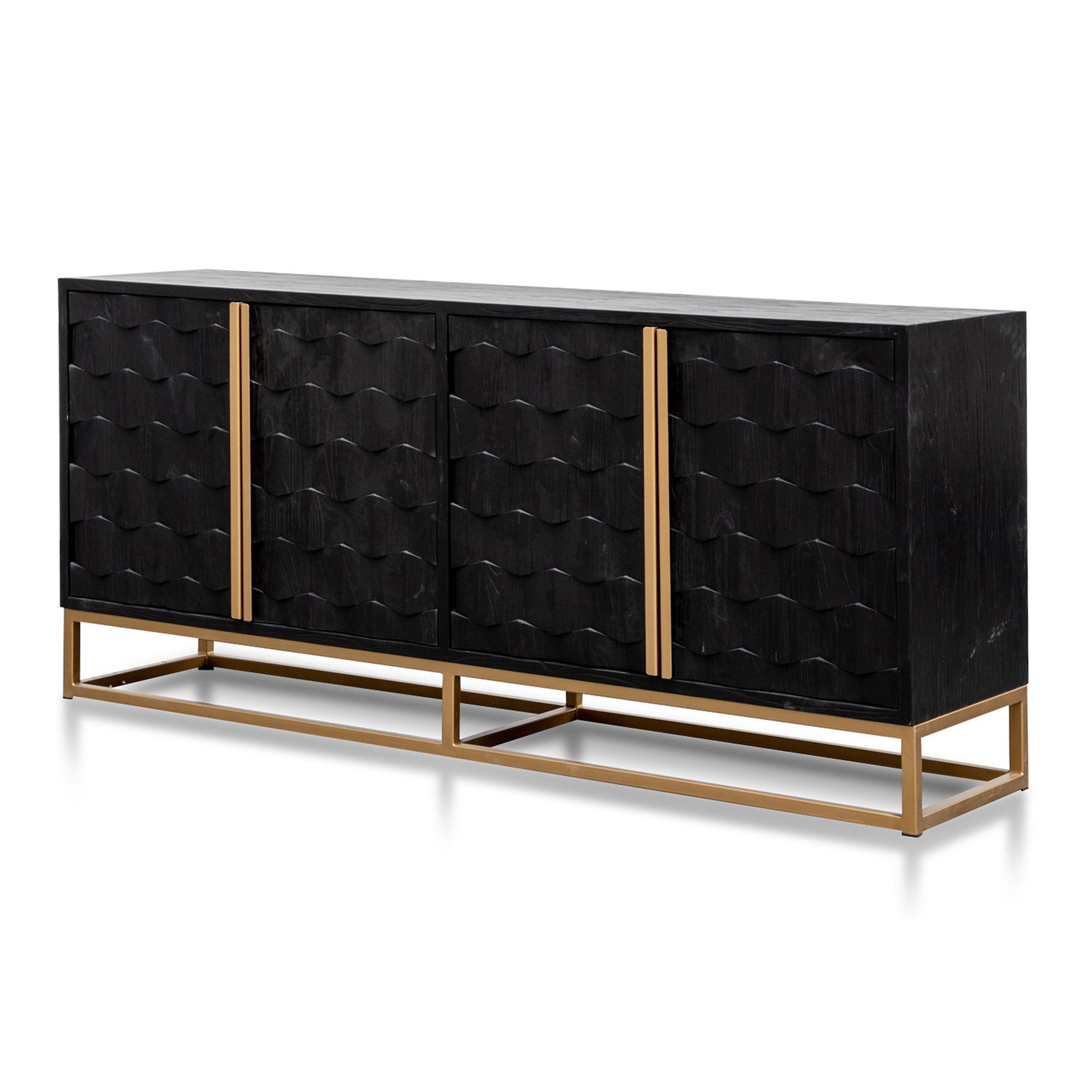 1.78m Sideboard - Black Wood with Gold Handle