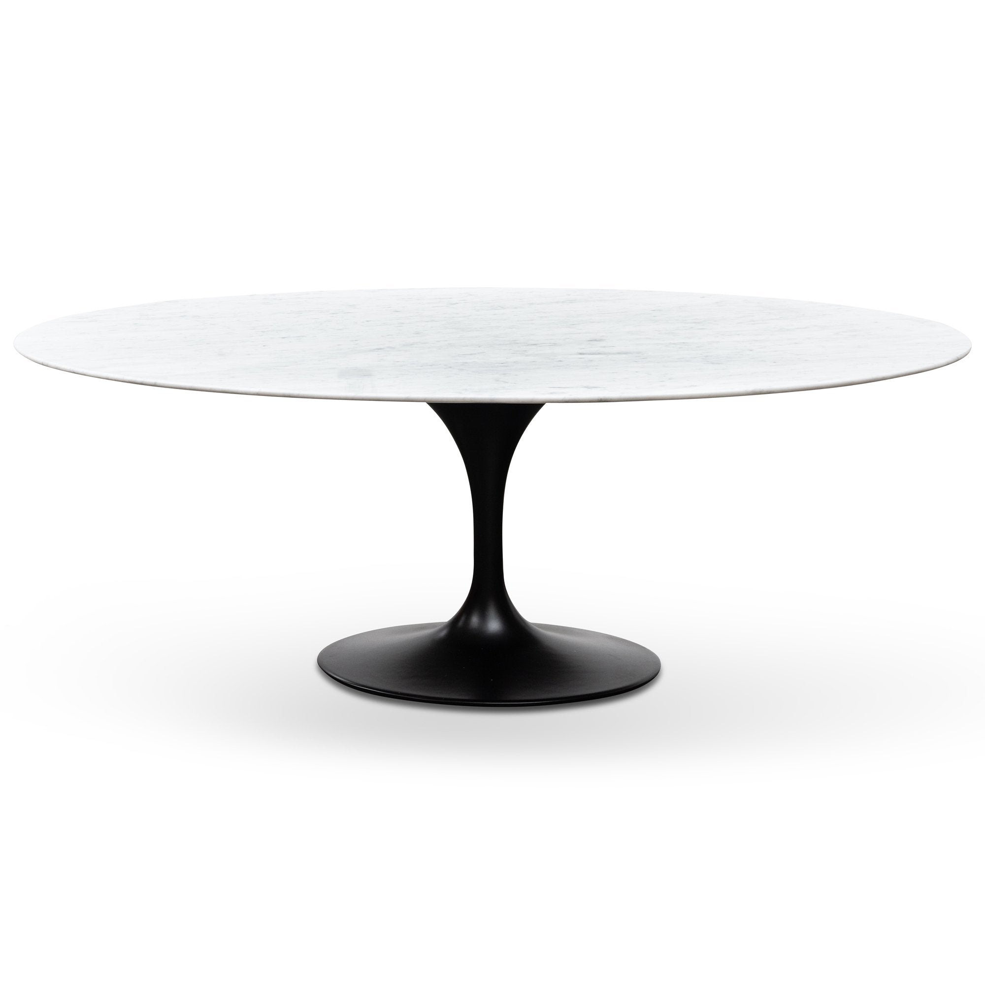 Tulip 2m White Marble Oval Dining Table - Black Base
