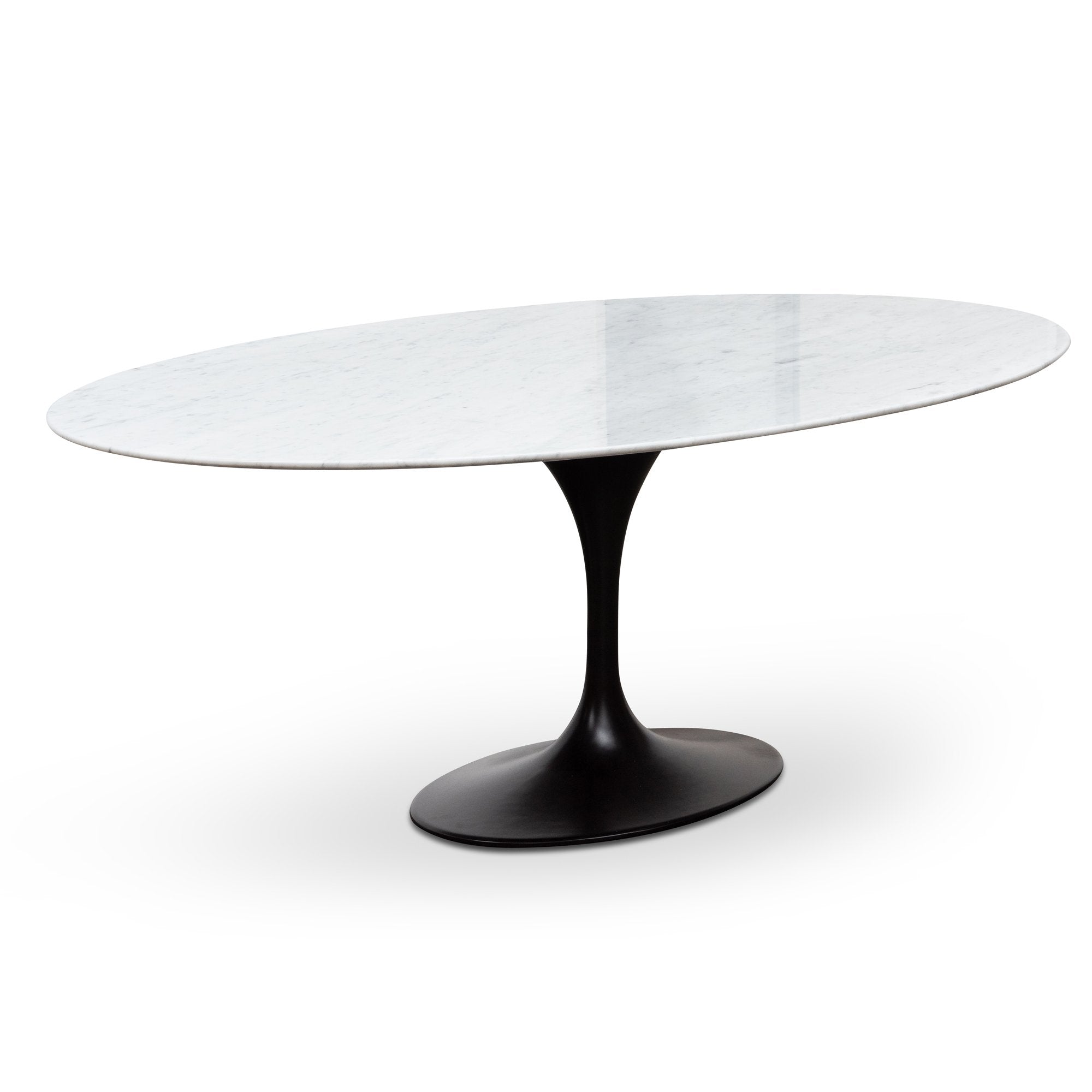 Tulip 2m White Marble Oval Dining Table - Black Base