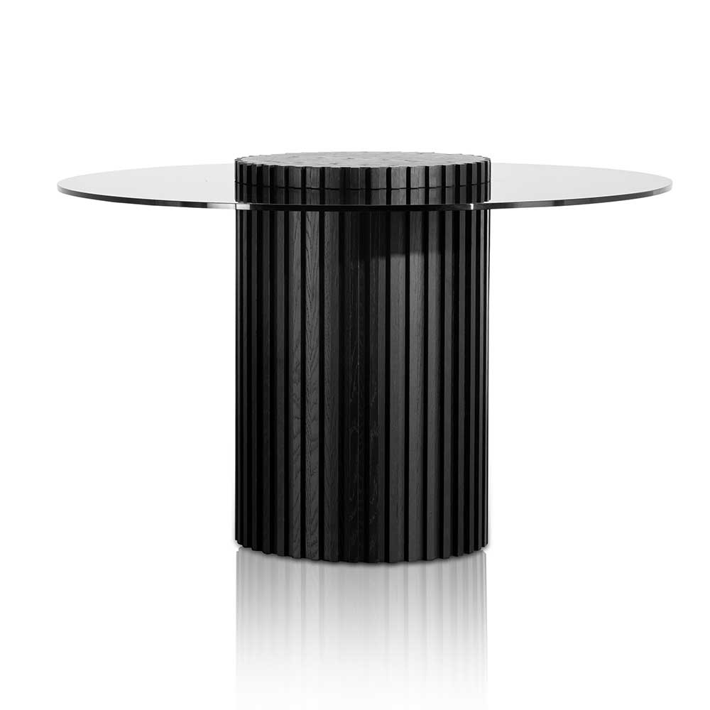 1.2m Grey Glass Round Dining Table - Black