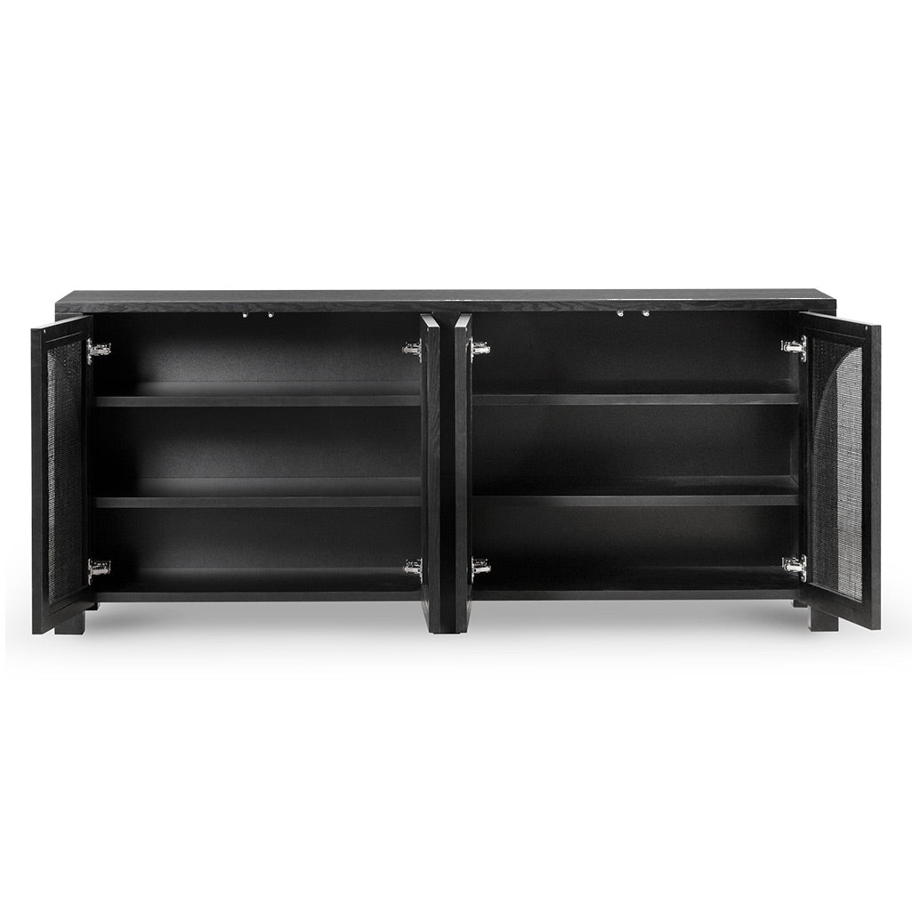 1.95m Black Oak Sideboard Unit - Rattan - image 3