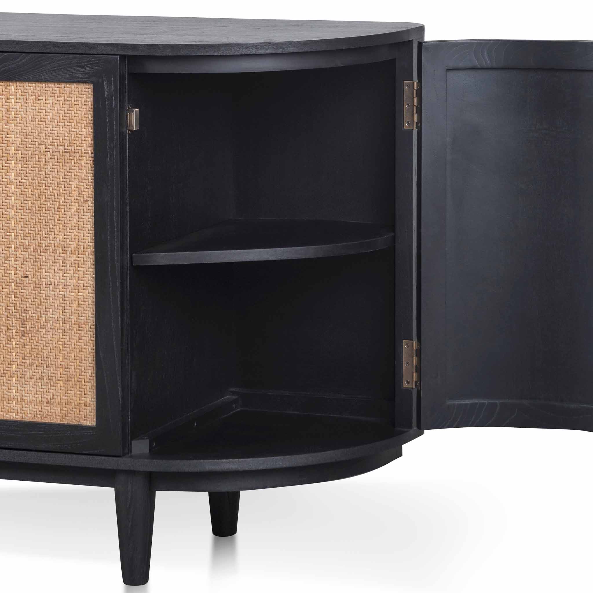 1.7m Black Elm Sideboard - Rattan Doors