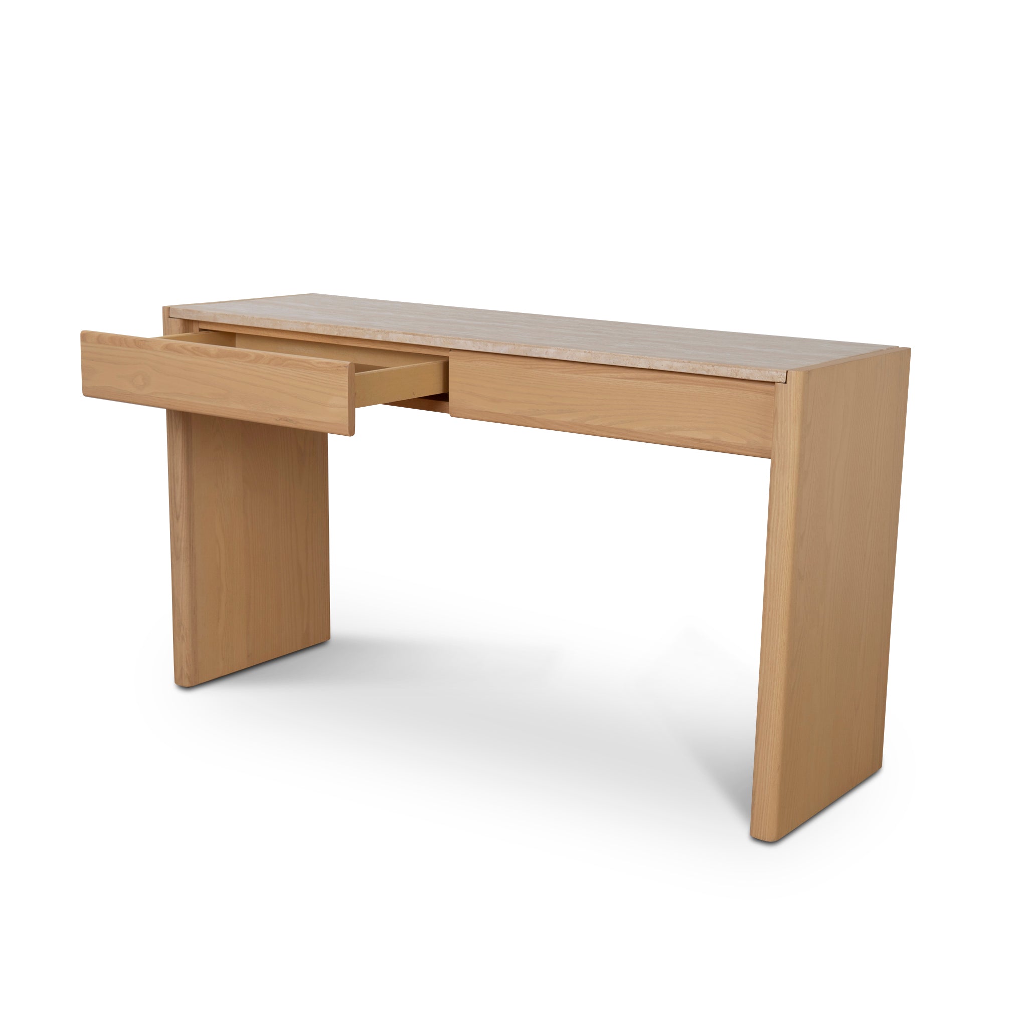 1.4m Travertine Top Console Table - Creme Ash