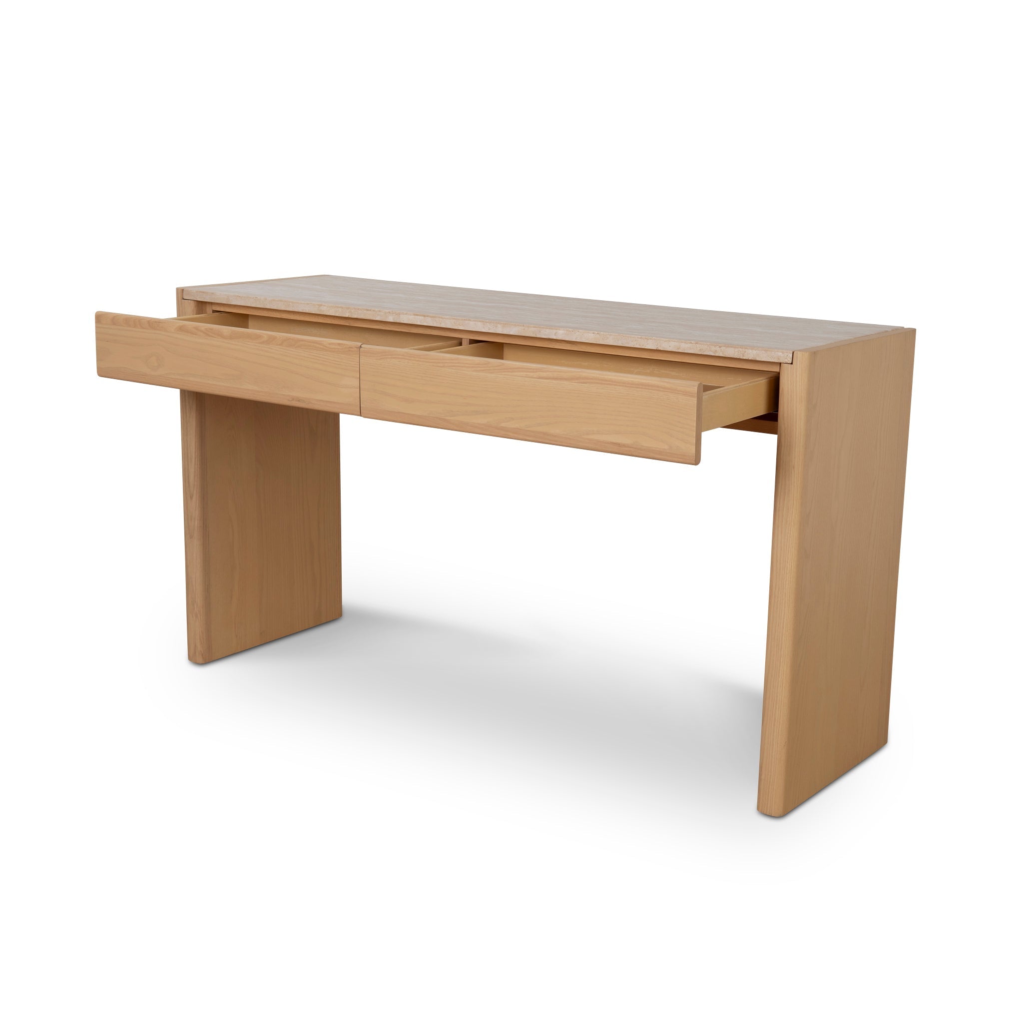 1.4m Travertine Top Console Table - Creme Ash
