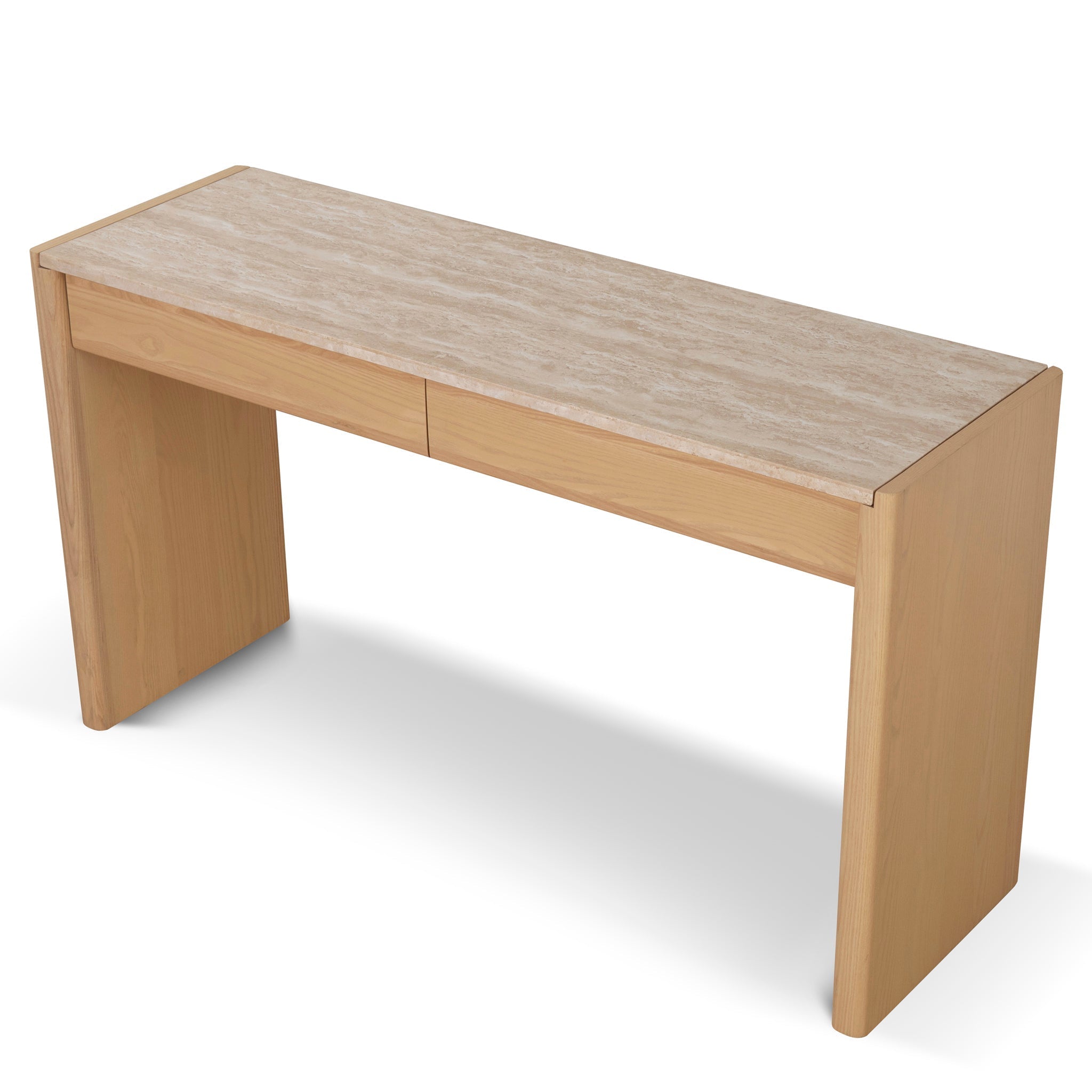1.4m Travertine Top Console Table - Creme Ash