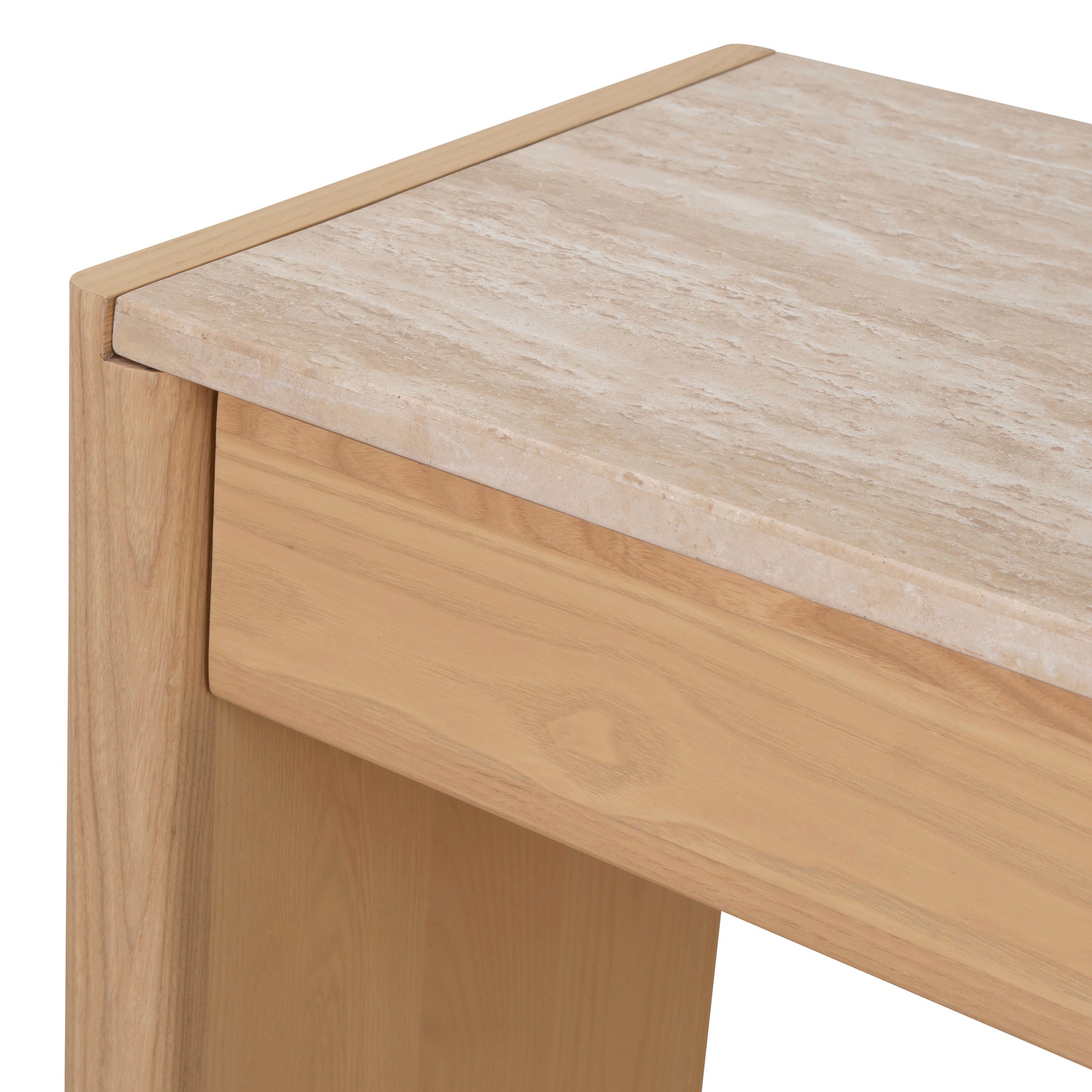 1.4m Travertine Top Console Table - Creme Ash