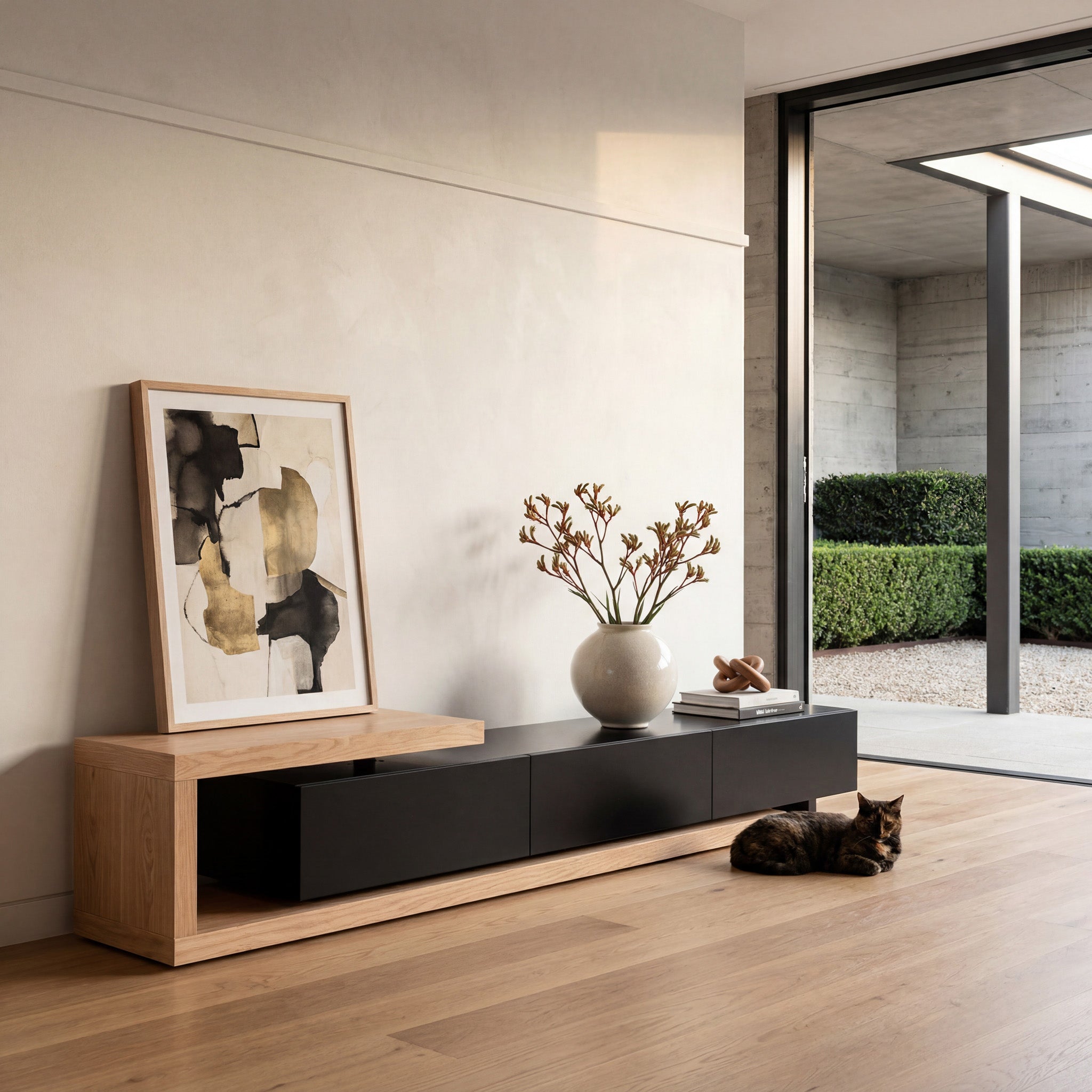 2.4m Entertainment TV Unit - Natural Oak - Black matt