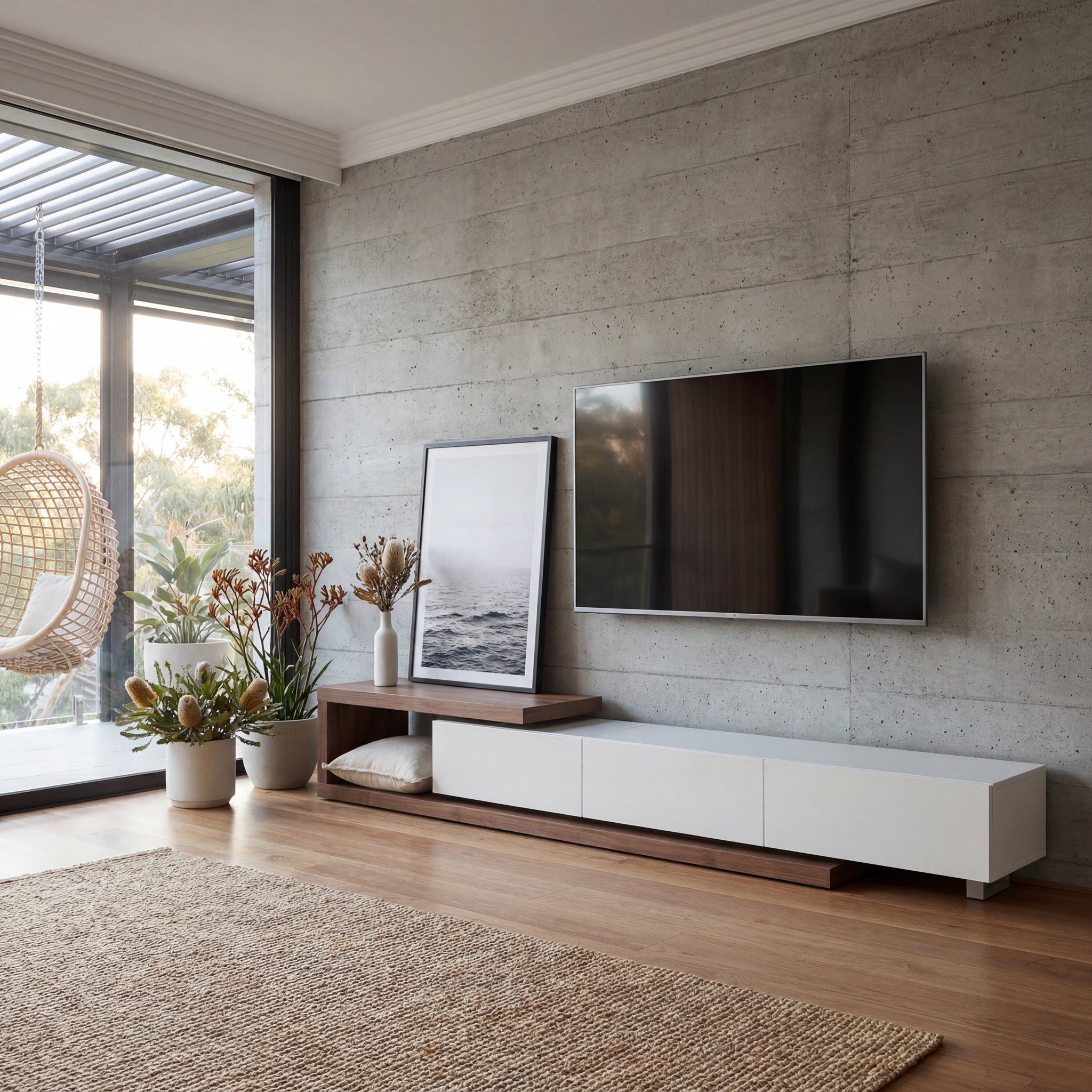 2.4m-3.07m TV Entertainment Unit - Walnut - White - image 2