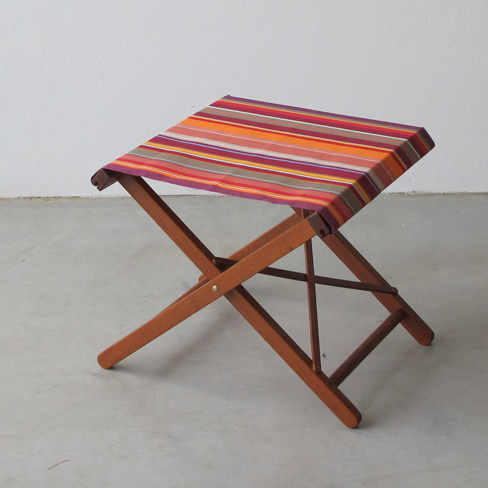 Folding Stool Hardwood Synthetic Stripe St.Vincent Rouge