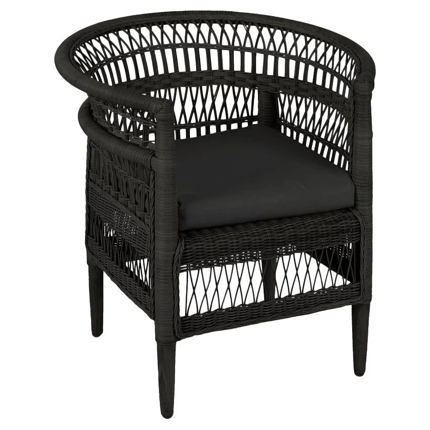 Livingstone Wicker Armchair with Cushion - Black