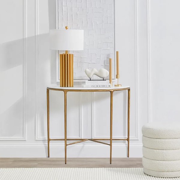 Heston Marble Demilune Table - Brass
