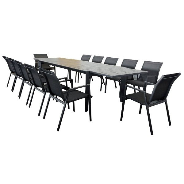 Paloma 12 Seater Extendable Outdoor Dining Table & Chair Set - Charcoal
