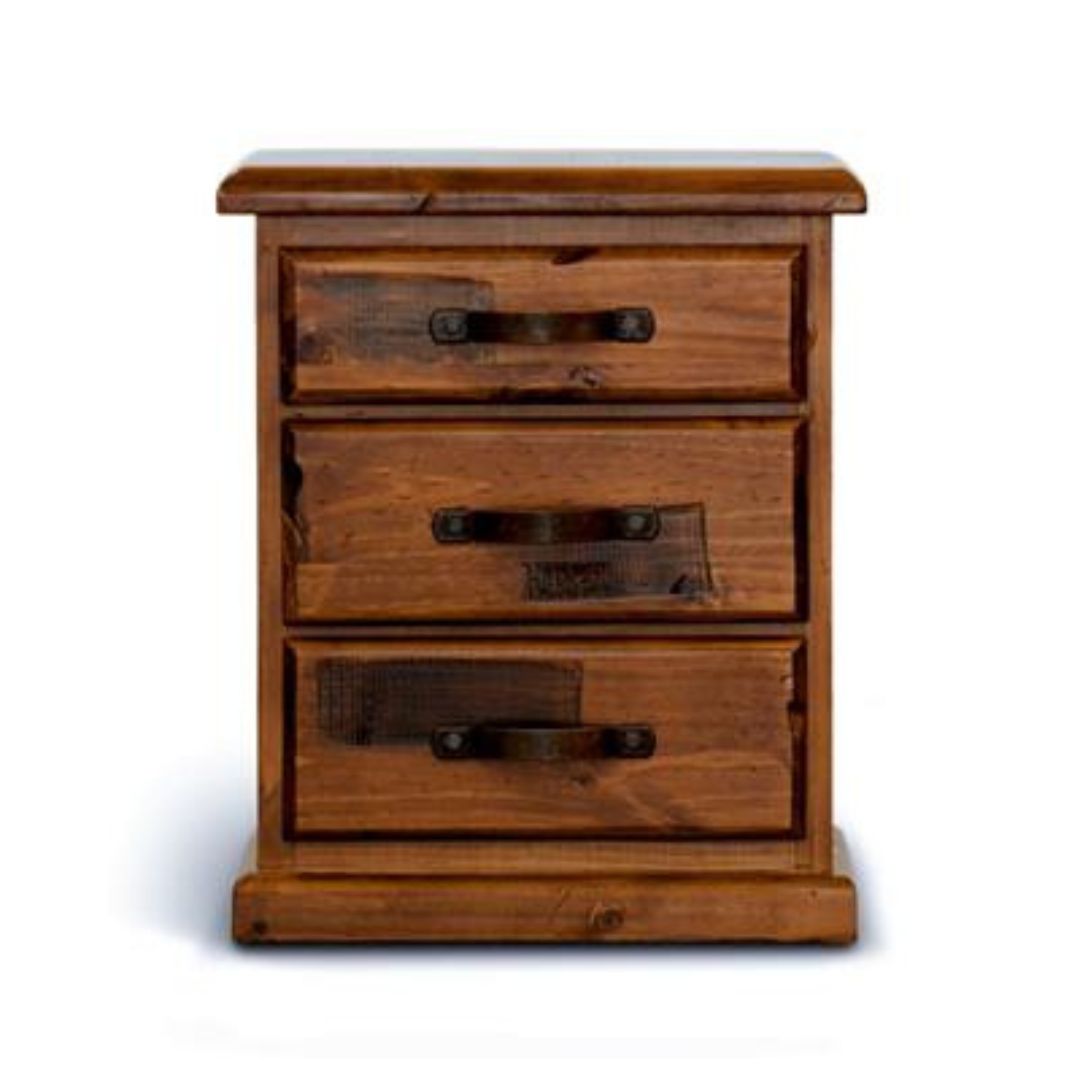 Jamaica Bedside 3 Drawer - Rough Sawn Finish
