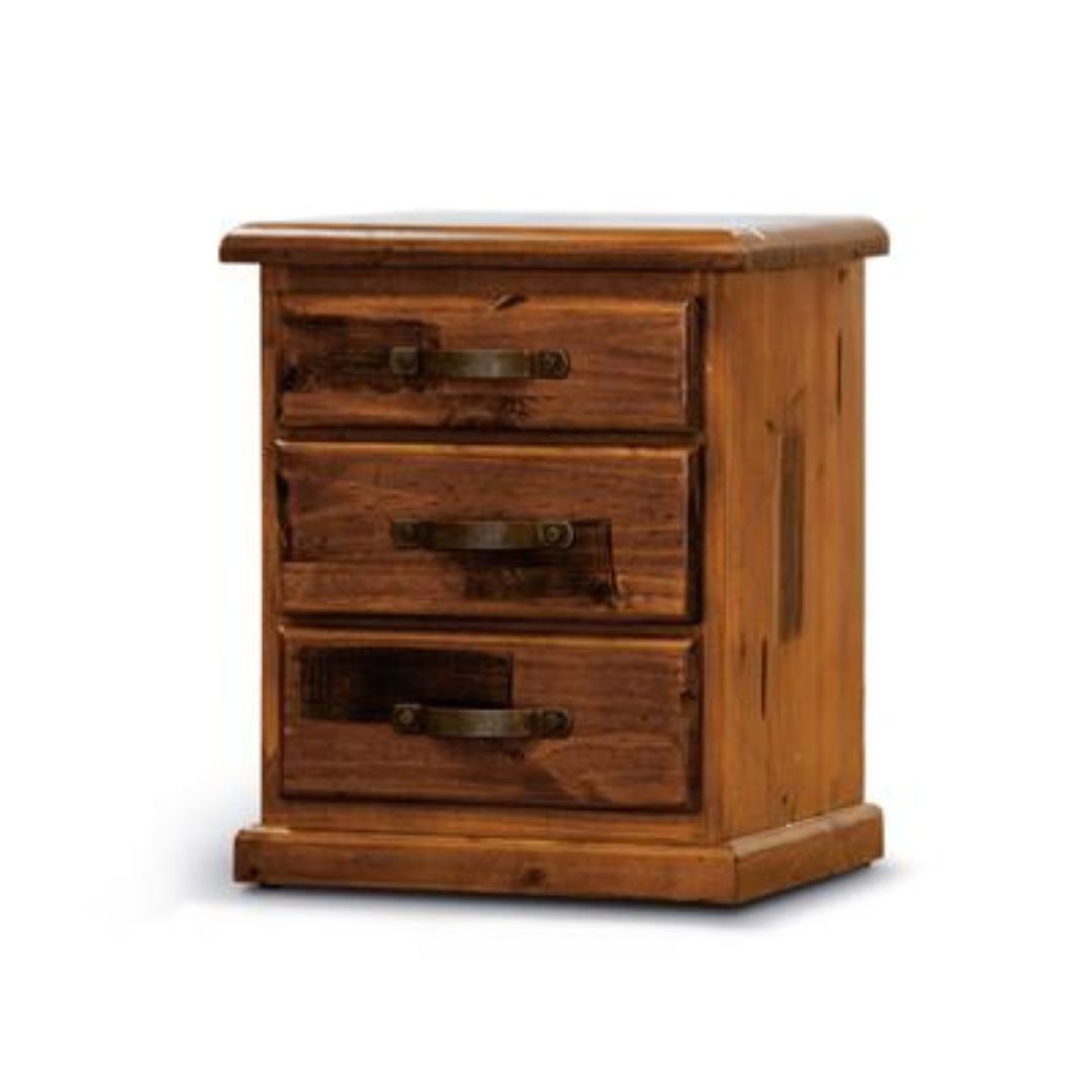 Jamaica Bedside 3 Drawer - Rough Sawn Finish