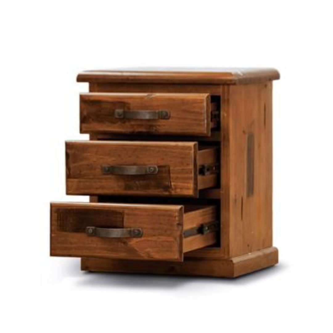 Jamaica Bedside 3 Drawer - Rough Sawn Finish