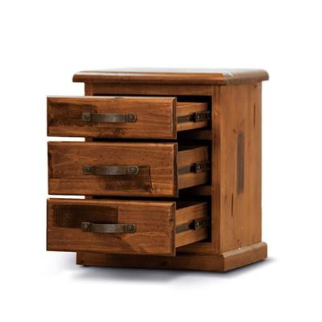 Jamaica Bedside 3 Drawer - Rough Sawn Finish