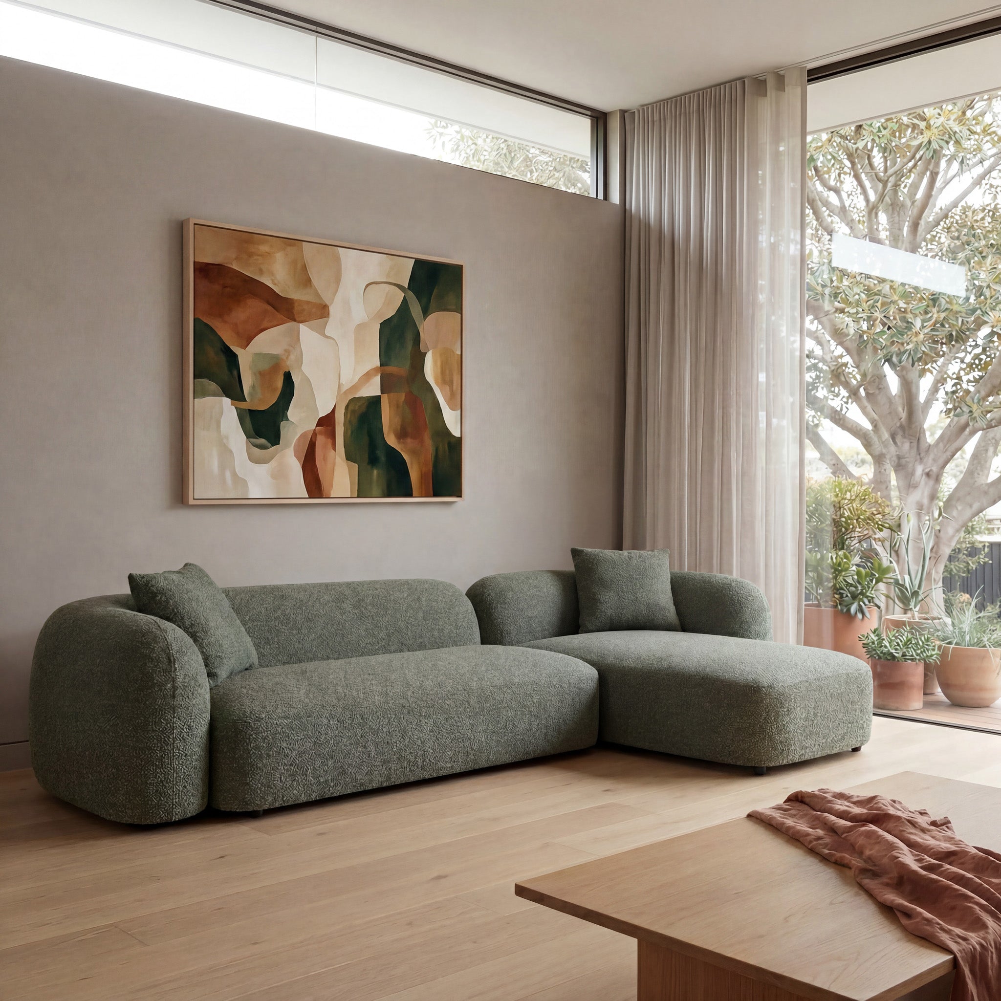 3 Seater Right Chaise Sofa - Amazon Green - Justus