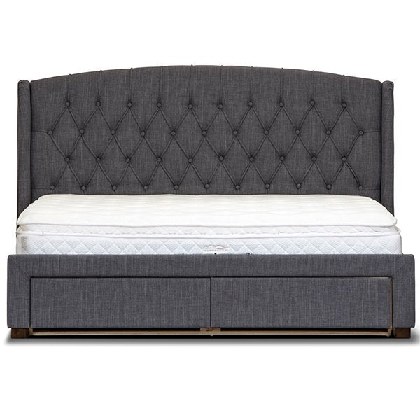 Kingston King Fabric Bed with Drawers – Dark Grey