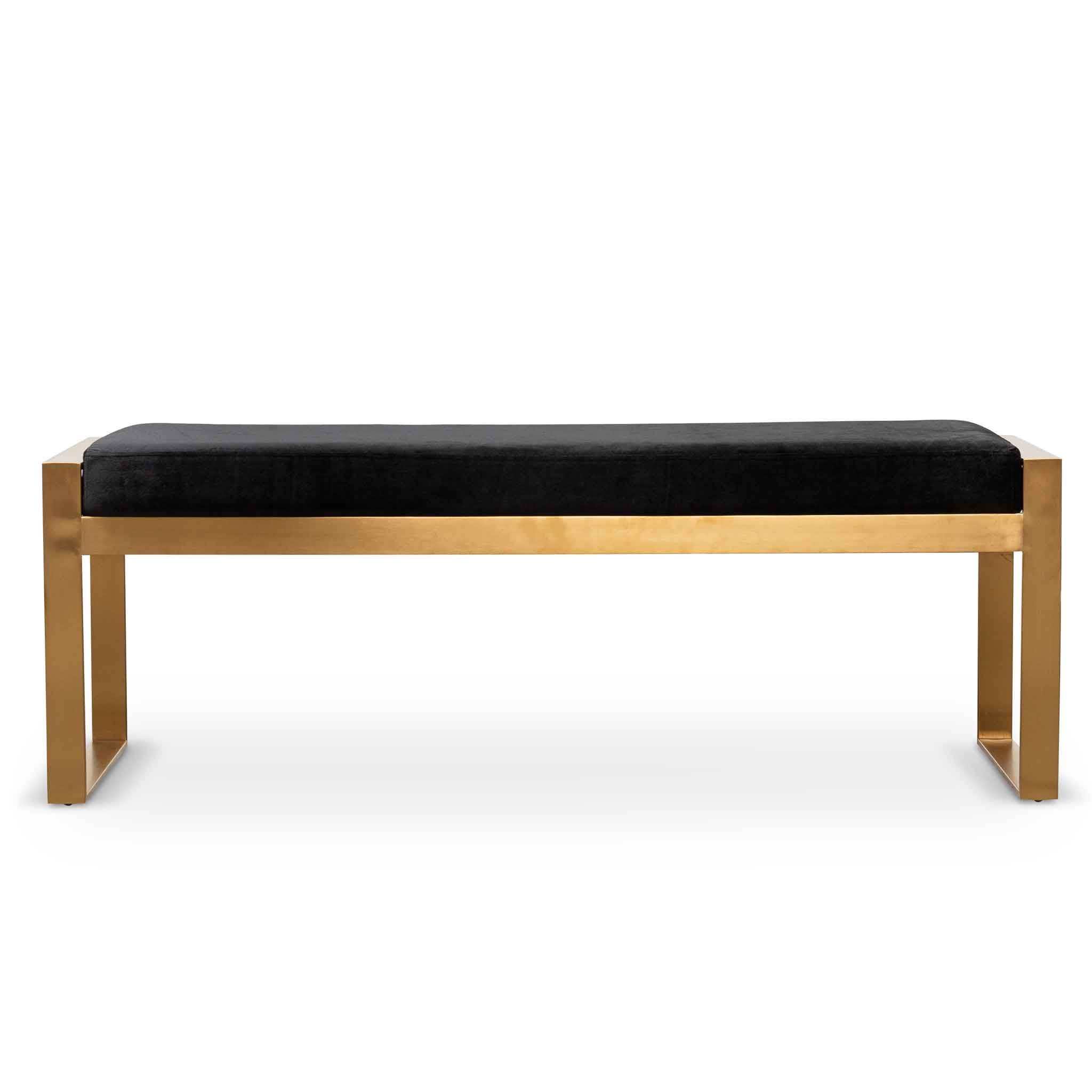 Black Velvet Ottoman - Gold Base