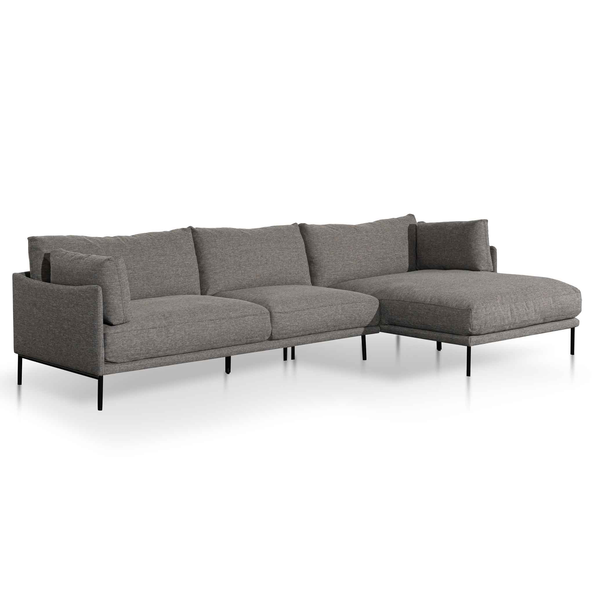 4 Seater Right Chaise Fabric Sofa - Graphite Grey - Emilis