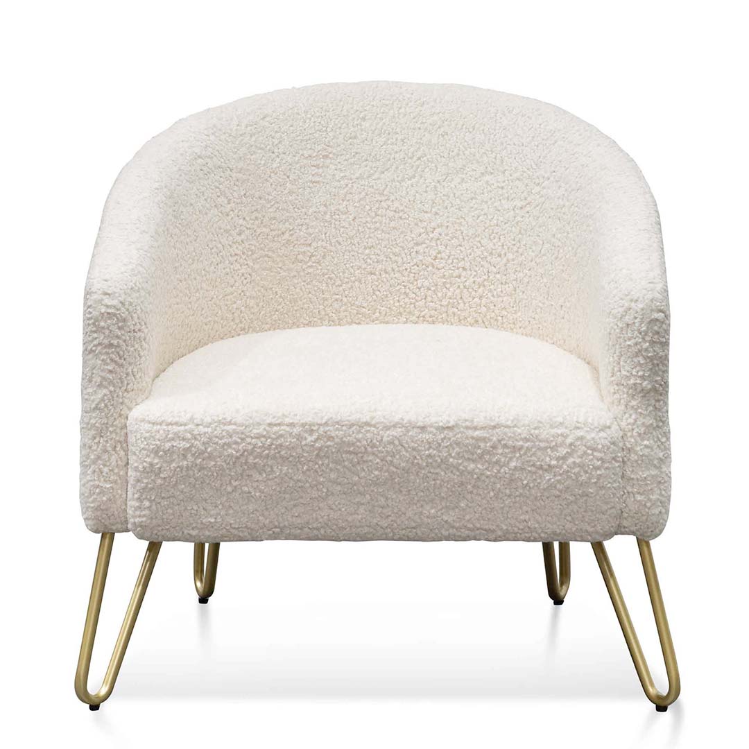 CLC6521-IG 73cm Armchair - Ivory White Synthetic Wool with Golden Legs