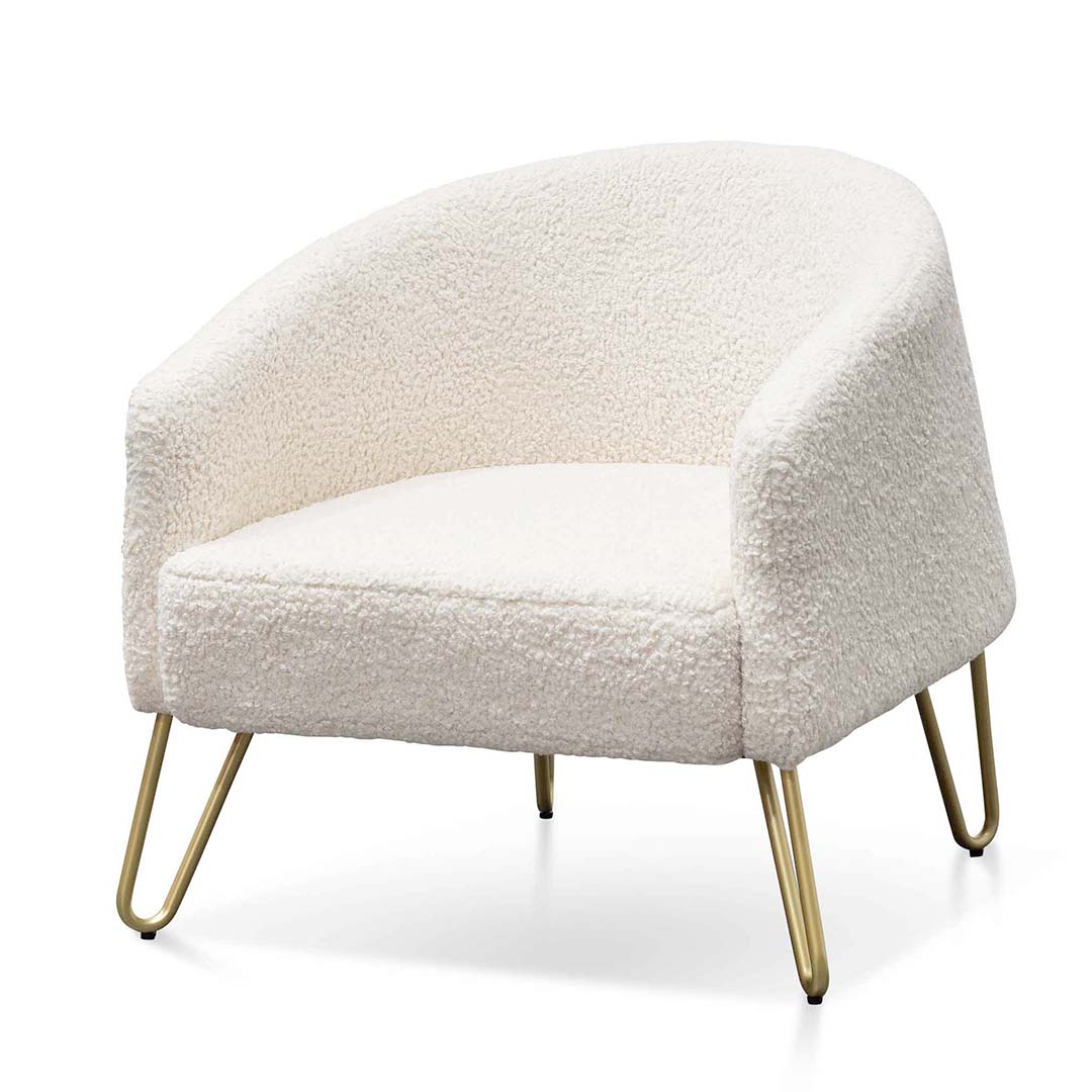CLC6521-IG 73cm Armchair - Ivory White Synthetic Wool with Golden Legs