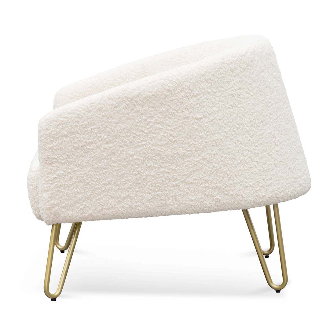 CLC6521-IG 73cm Armchair - Ivory White Synthetic Wool with Golden Legs