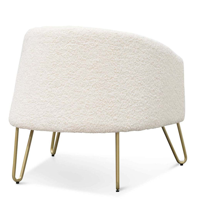 Armchair - Ivory White Synthetic Wool with Golden Legs