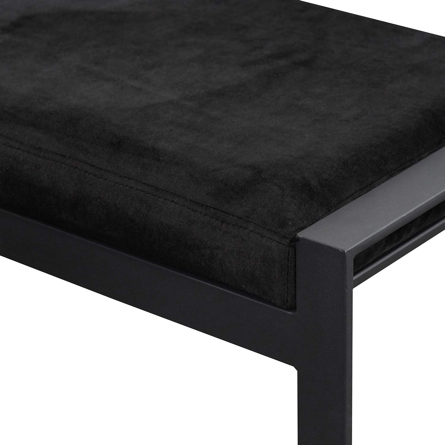 Black Velvet Ottoman - Black Base