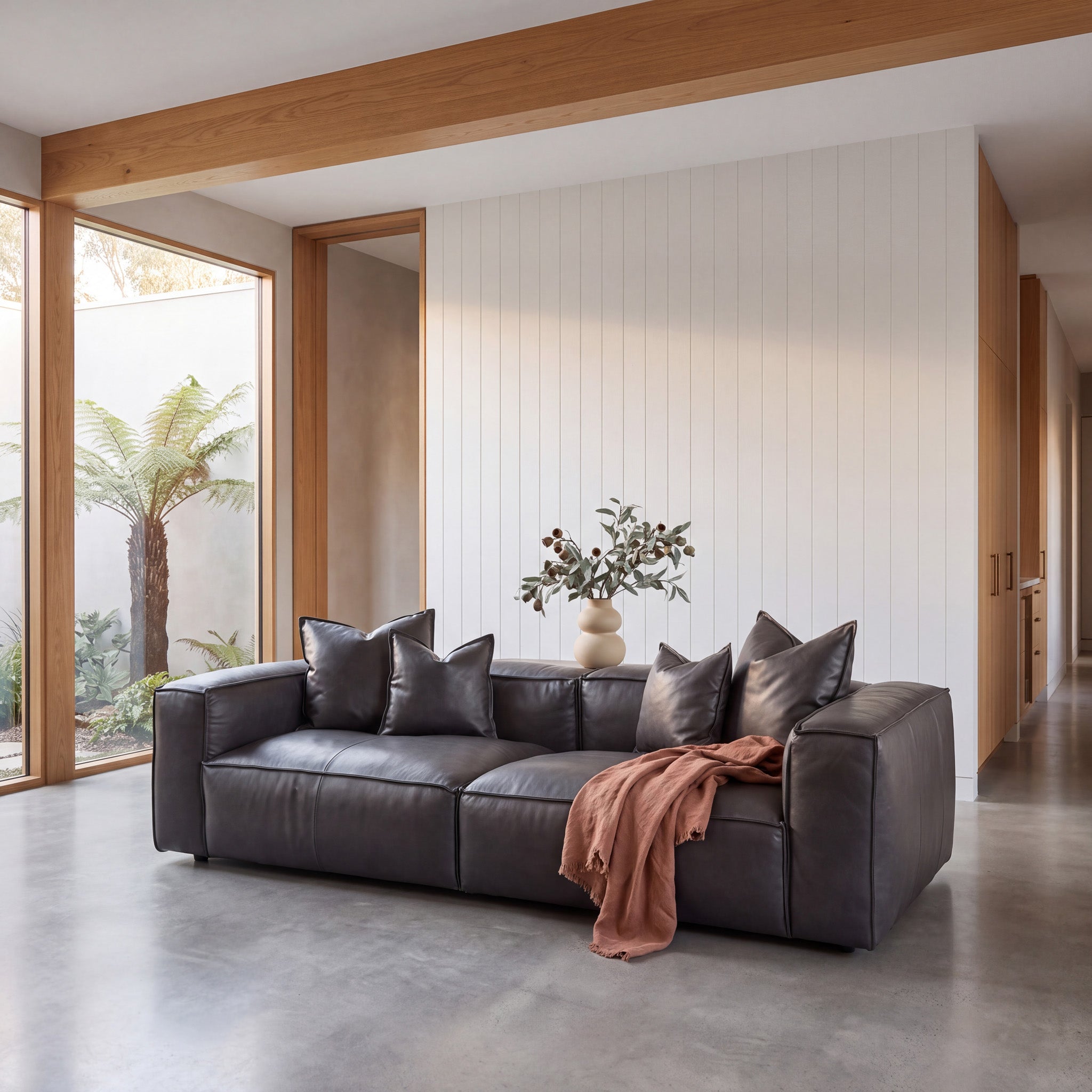 4 Seater Sofa with Cushion and Pillow - Shadow Grey Leather - image 2