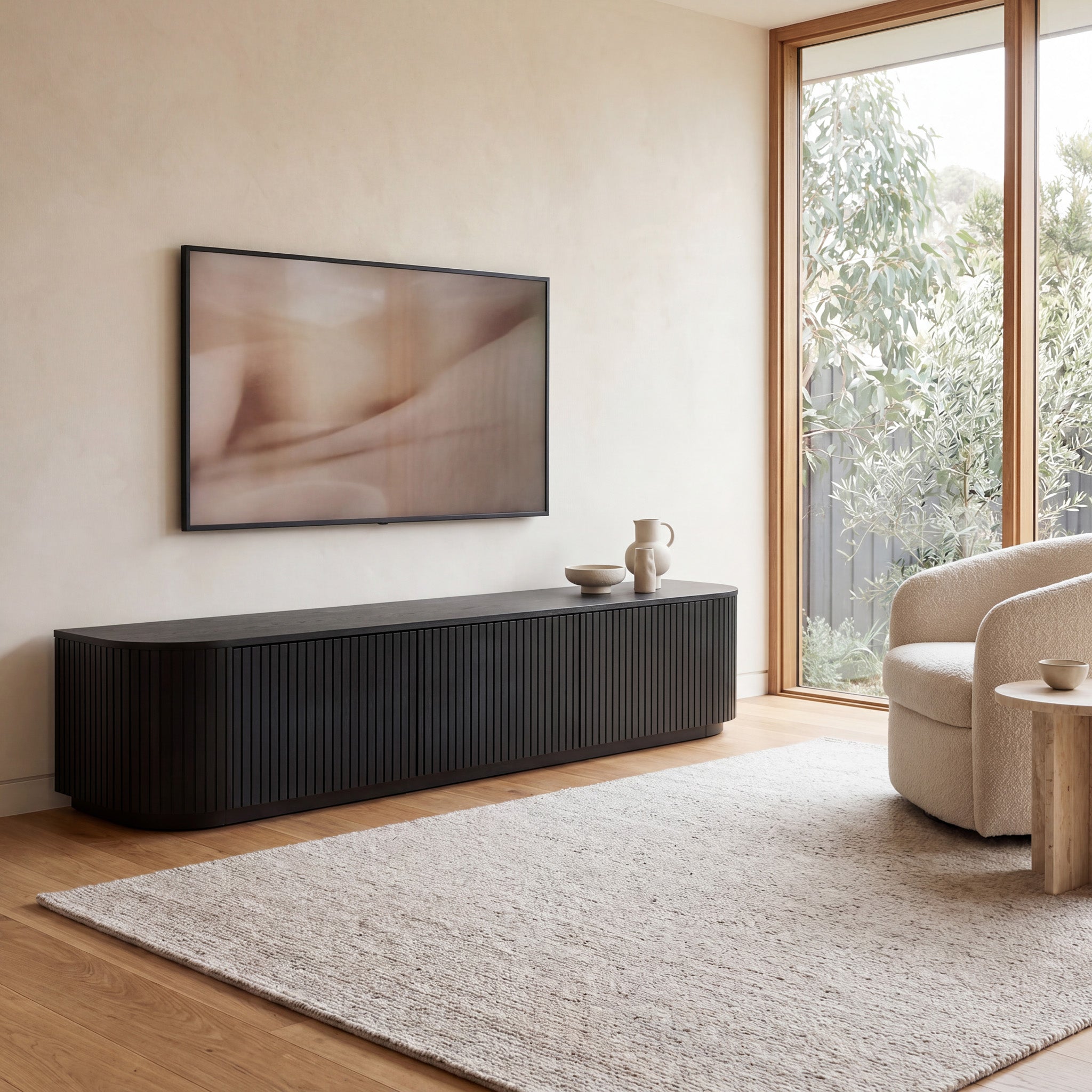 2.4m TV Unit - Full Black Oak
