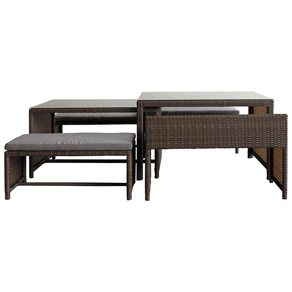 Prestons 6 Piece Resin Wicker Outdoor Nested Dining Table & Bench Set - Brown