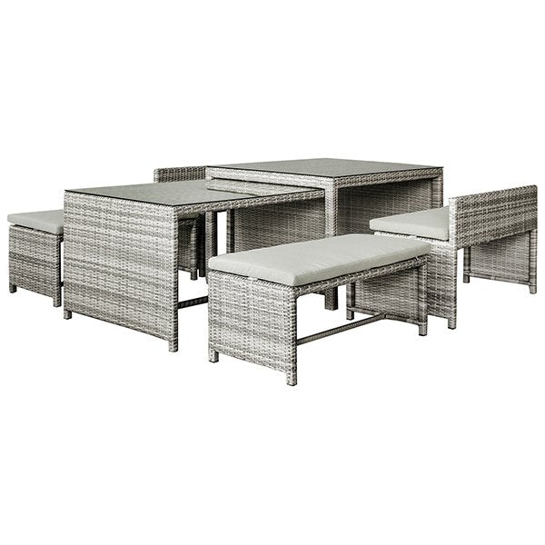Prestons 6 Piece Resin Wicker Outdoor Nested Dining Table & Bench Set - Grey