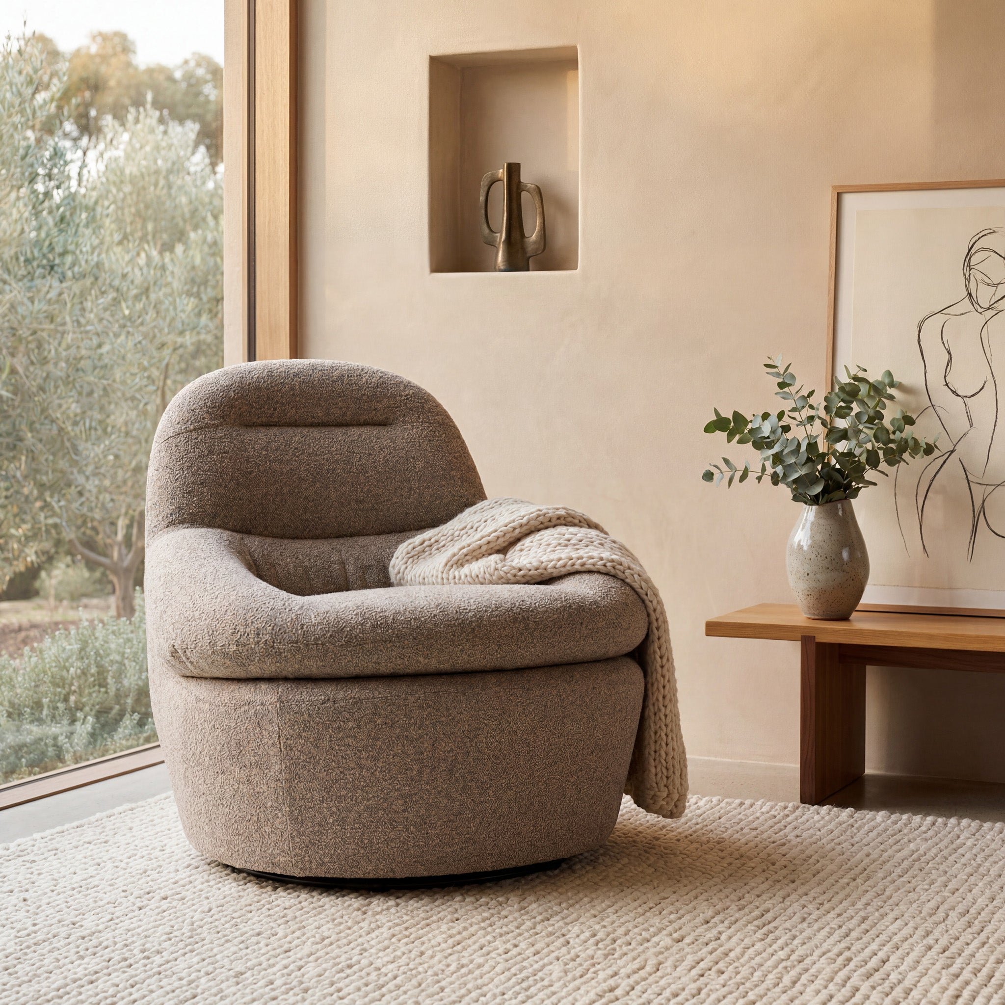 Swivel Lounge Chair - Granite Boucle - image 2