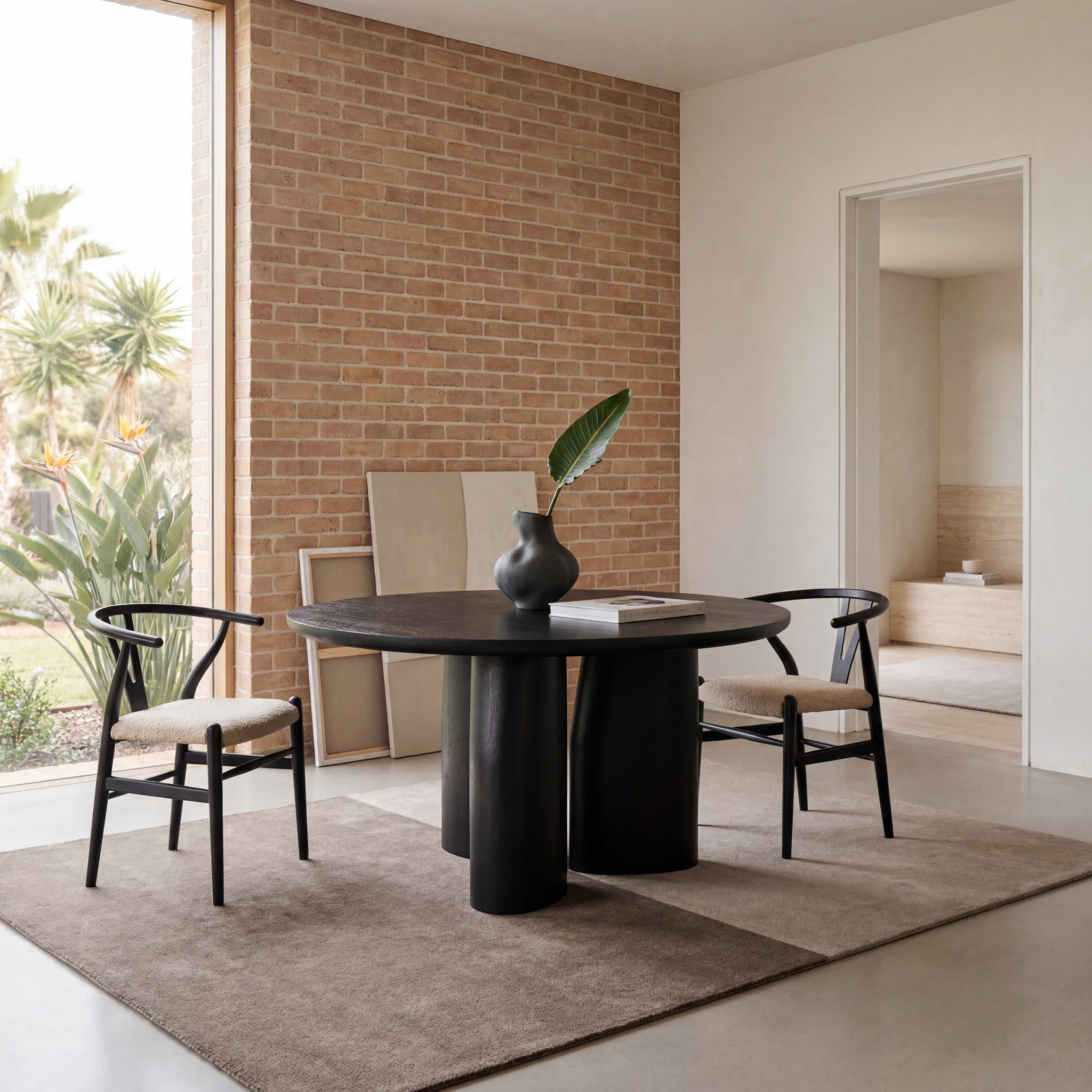 1.5m Round Dining Table - Full Black Oak