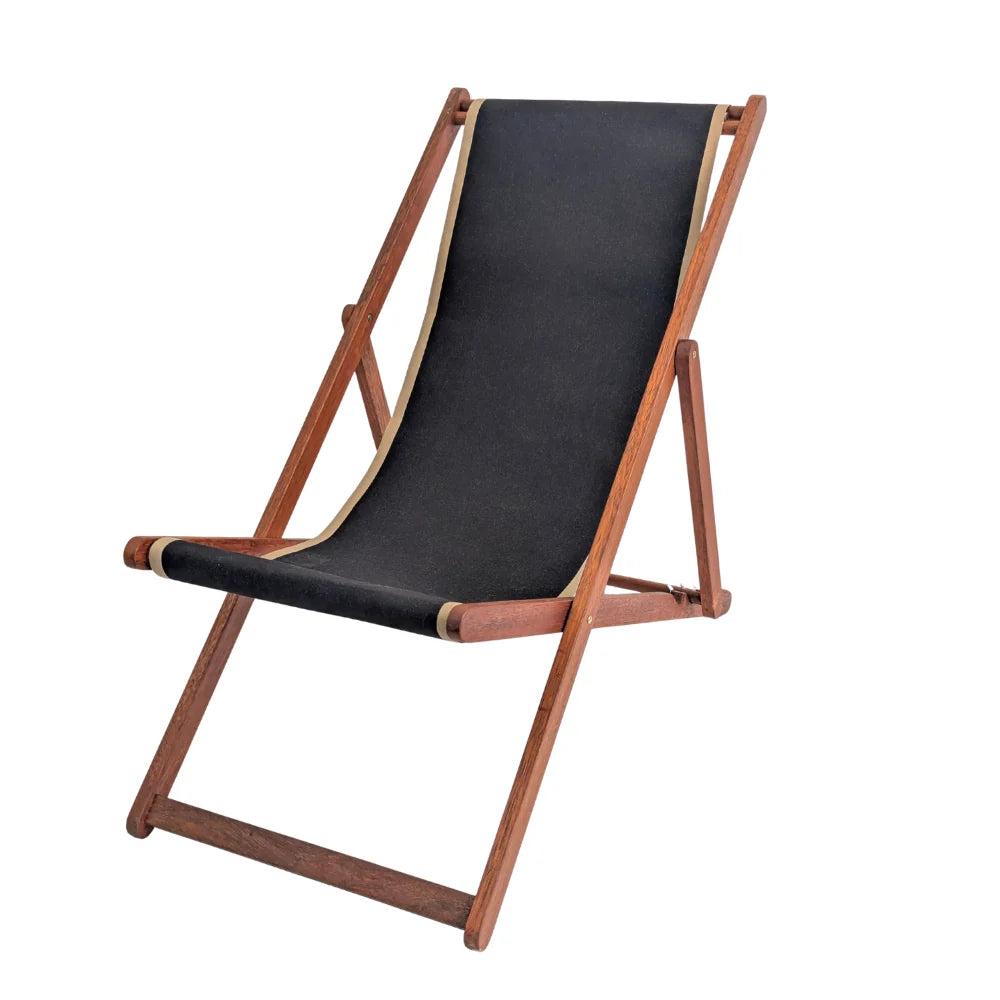 Replacement Sling Deckchair Cotton - Noir à bord Beige