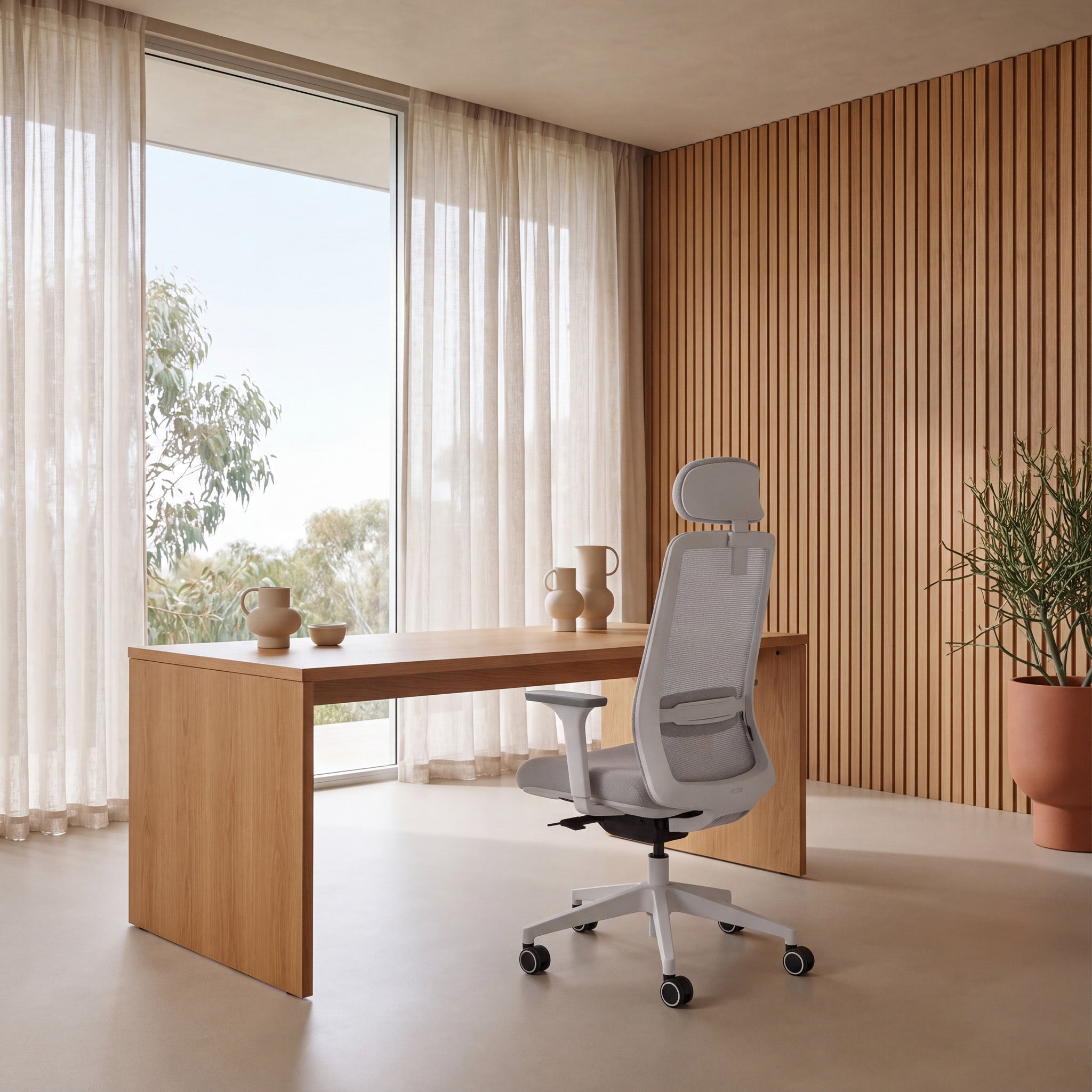 Mesh Office Chair - Cloud Grey with White Base