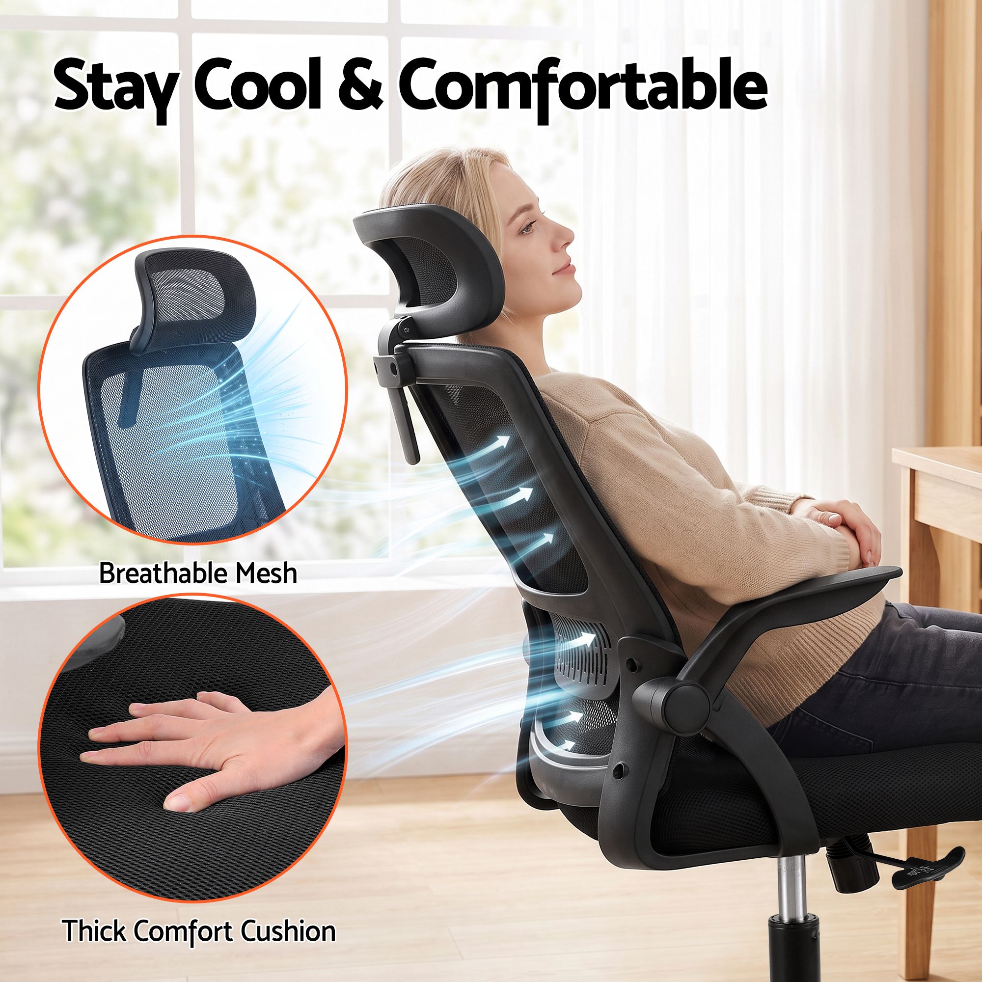 Artiss Ergonomic Office Chair Mesh Deak Chair with Flip-up Arms Adjustable Headrest Black
