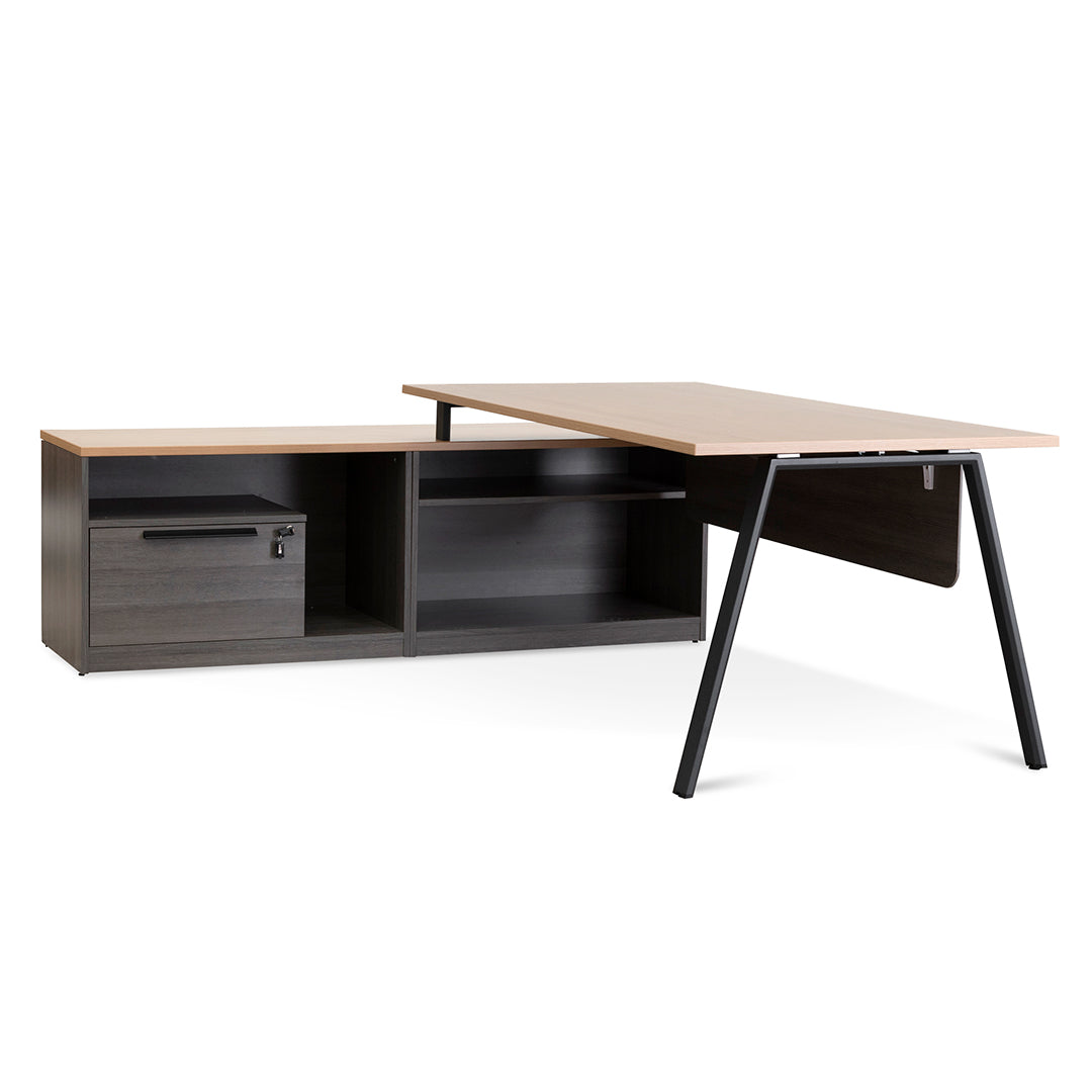 1.8m Left Return Office Desk - Black with Natural Top - image 2