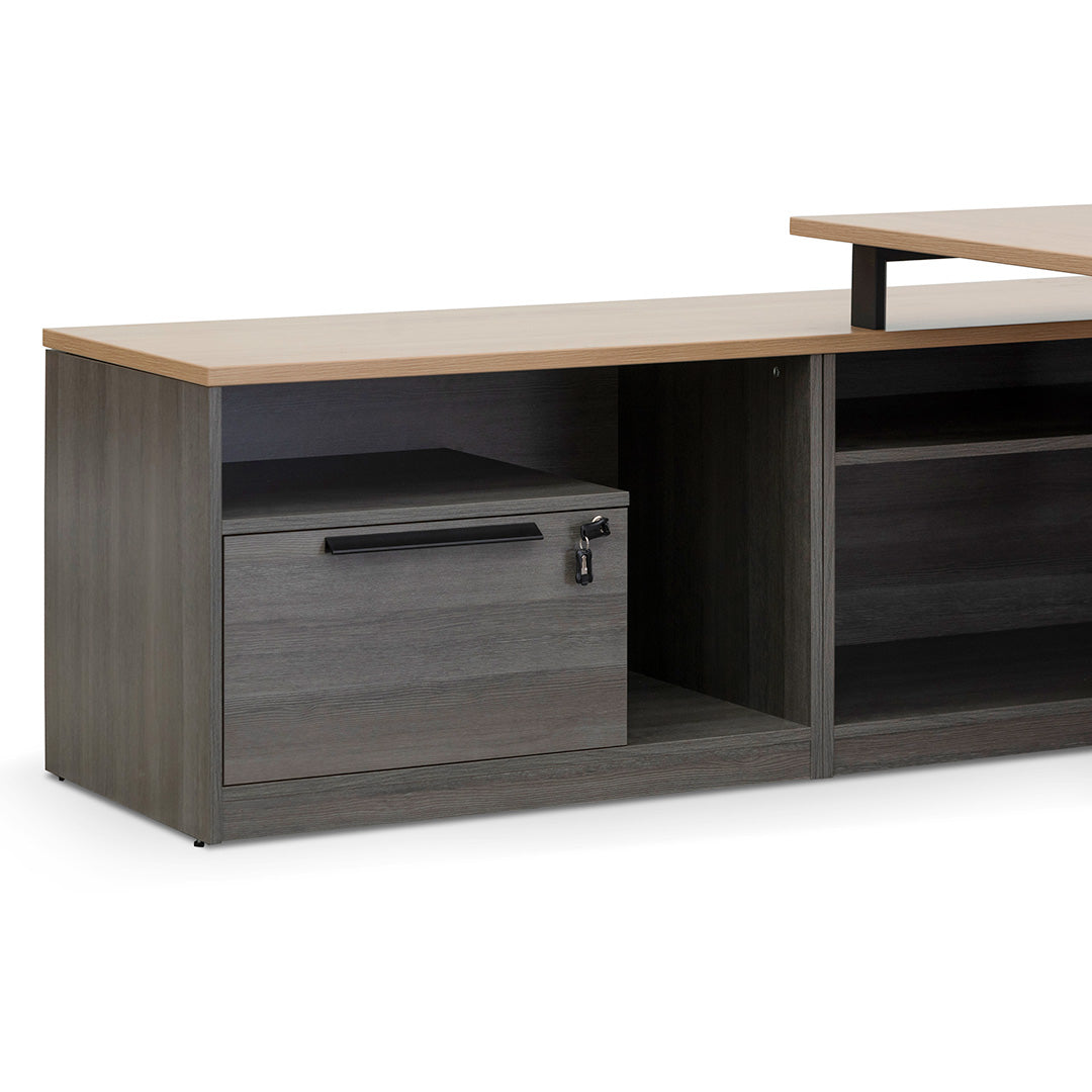 1.8m Left Return Office Desk - Black with Natural Top - image 5