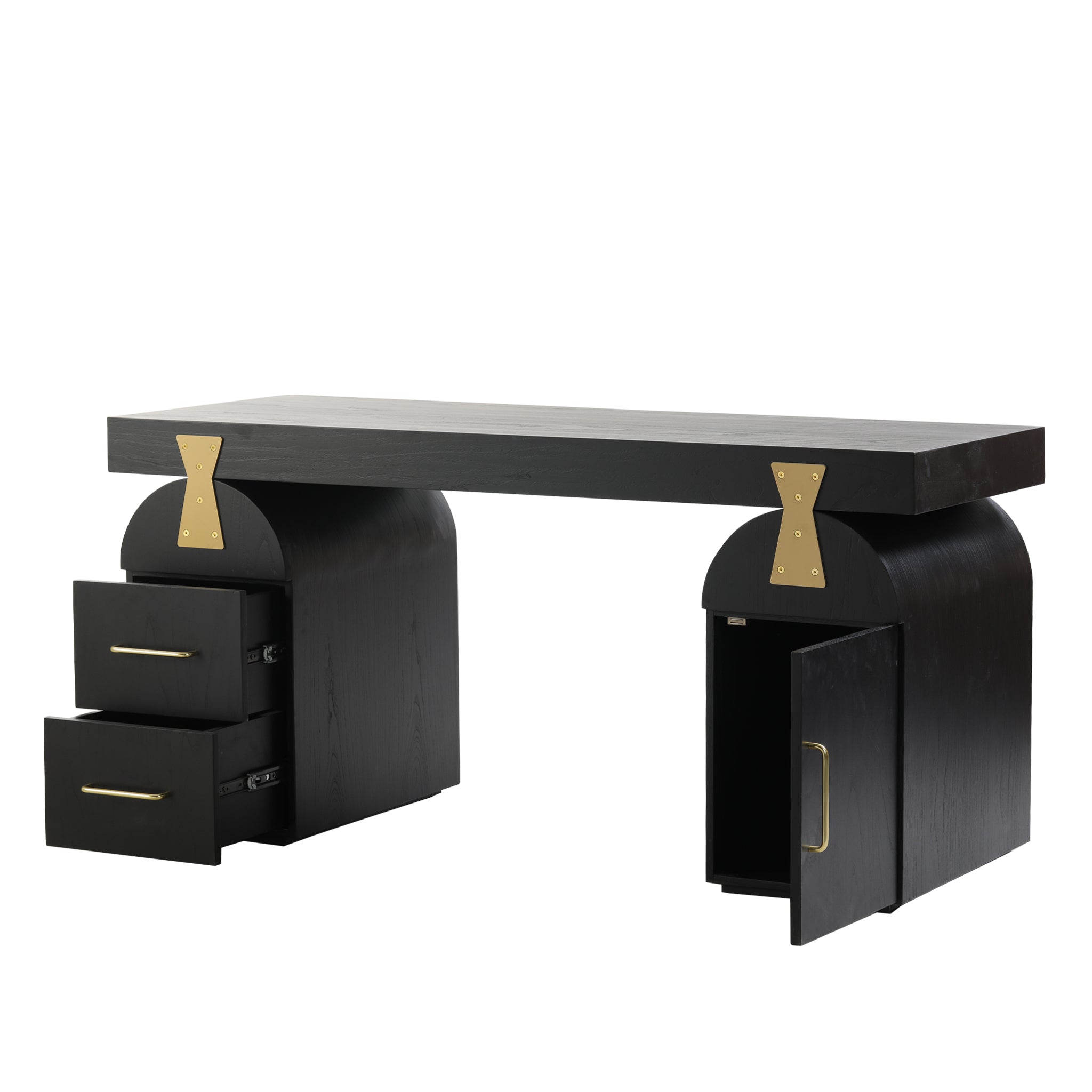 1.55m New Elm Home Office Desk - Full Black - image 3