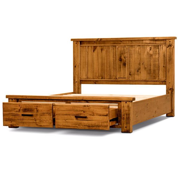 Niles Pine Wood Bed with Storage – King